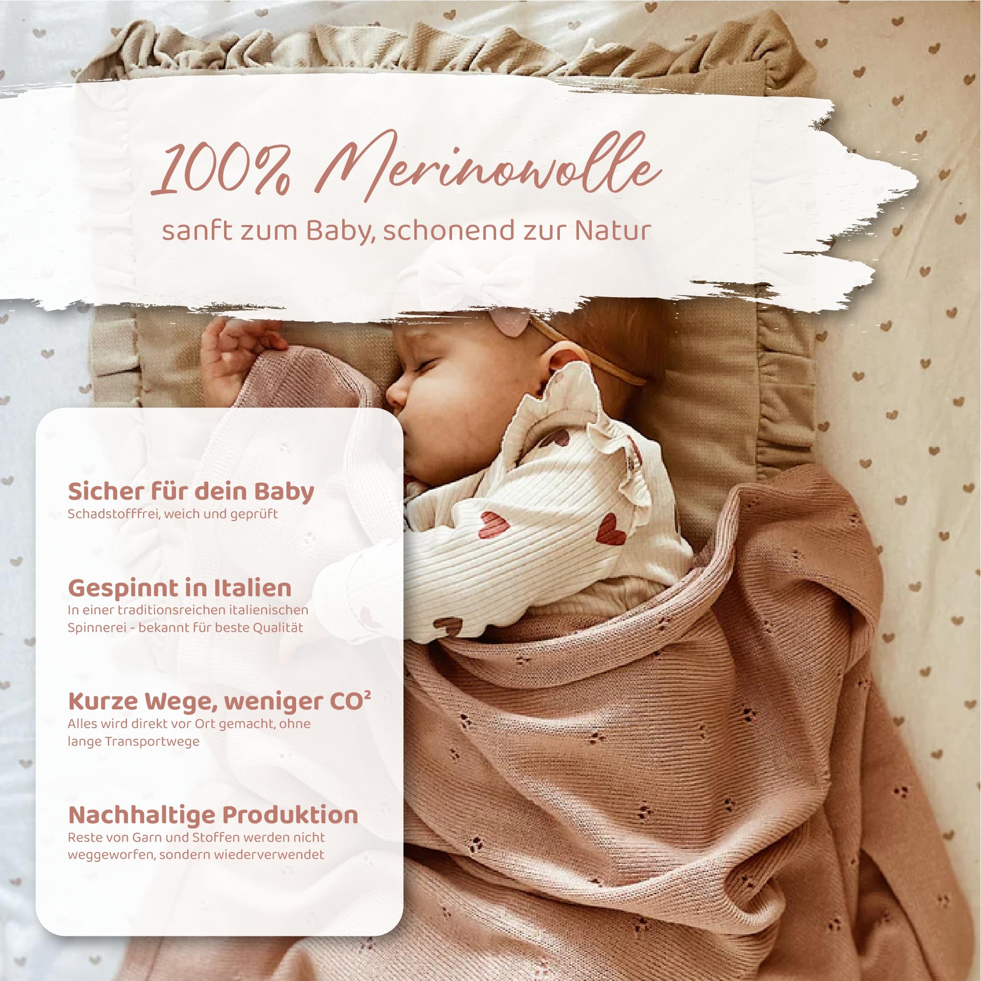 Merino Babydecke, 100% Wolle, Handgemacht, Nachhaltige Winterdecke für Neugeborene, Kuscheldecke, Geschenk zur Geburt & Taufe, Kinderwagendecke (Rosa)