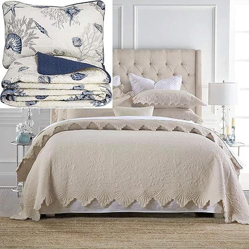 Miniatura 1 de Brandream Juego de edredón festoneado de 6 piezas, tamaño King, juego de edredón de algodón de lujo de granja, juego de colcha acolchada