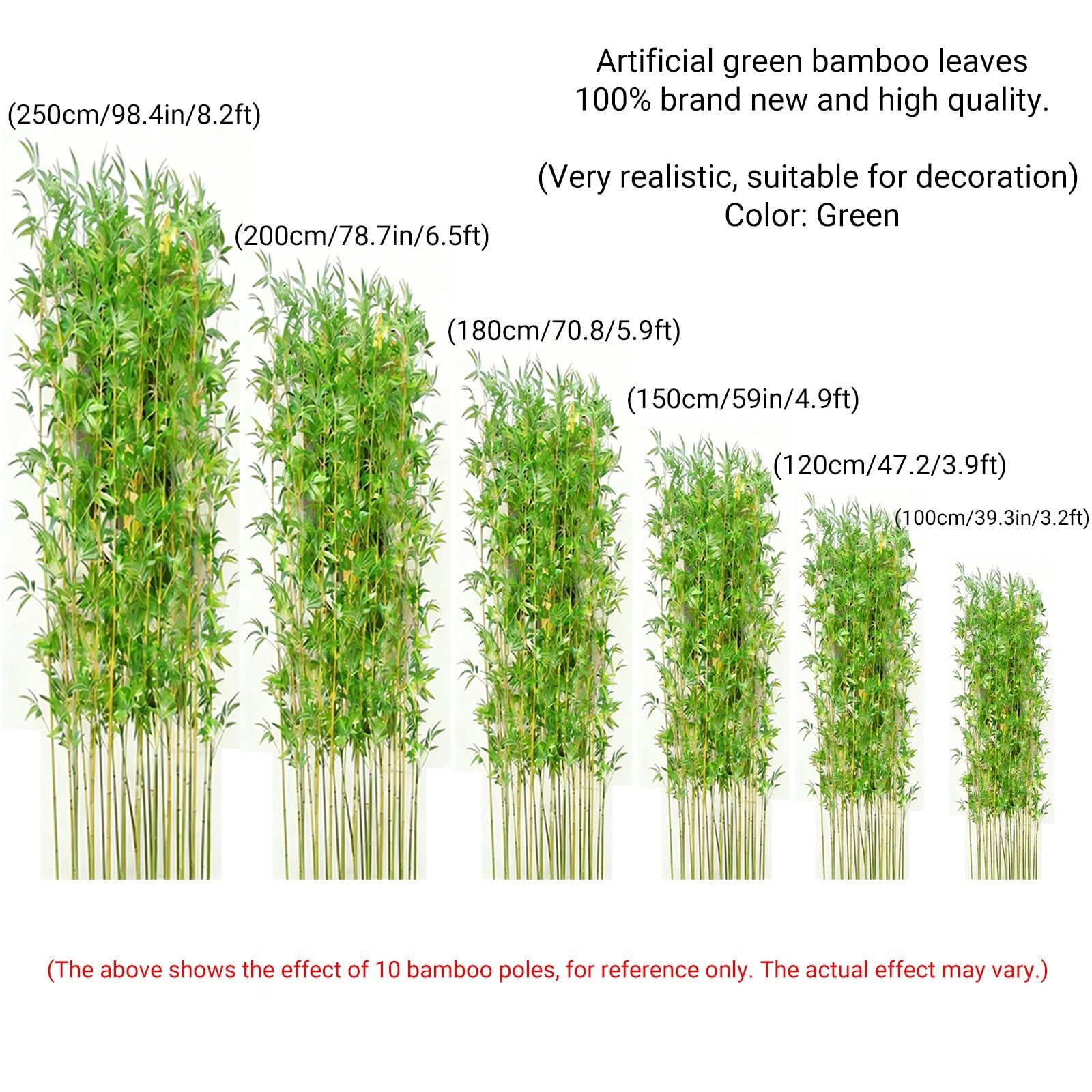 SEIFE Bambù Artificiale con Canne Naturali e Foglie in Plastica, Pianta Finta Alta per Separè Divisorio Interno ed Esterno, Barriera Privacy per Casa, Giardino(10 bamboos,1.2m/3.9ft)