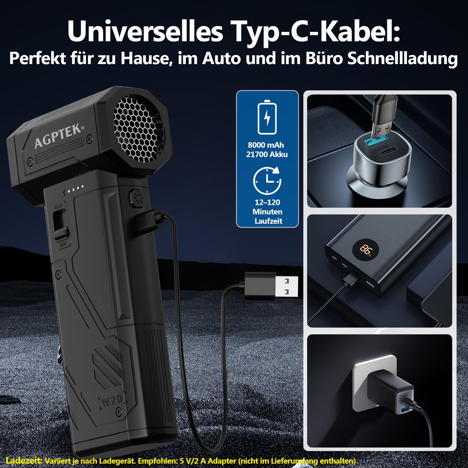AGPTEK 260000RPM Staubgebläse | Batteriebetrieben – Leistungsstarker Staubbläser für Computer, Tastatur, Haushalt, Auto & Outdoor | Kompakt, Tragbar & Leise