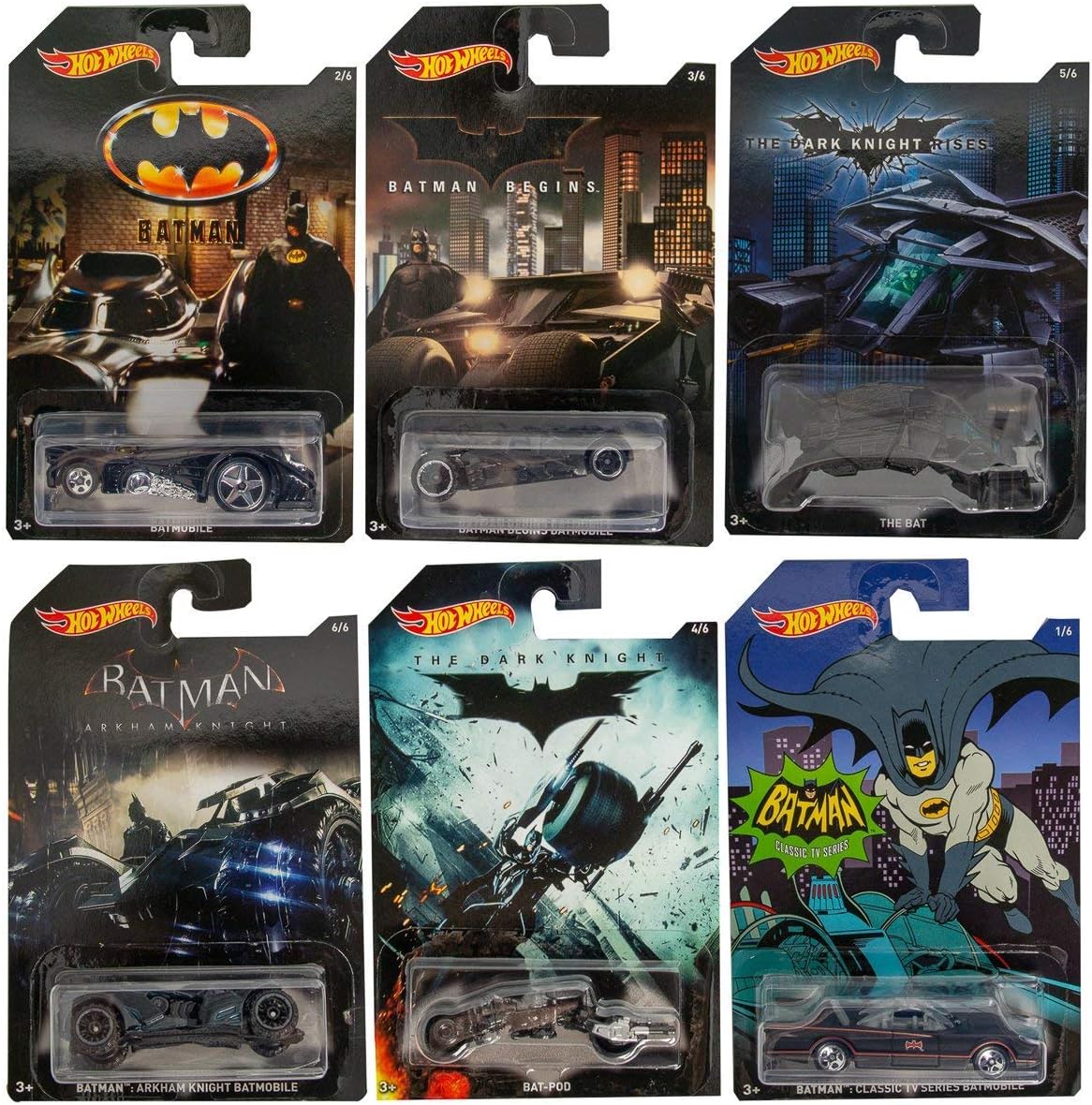 Hot Wheels Batman Complete Set of 6 Diecast Cars - Batmobiles, Bat-pod etc.