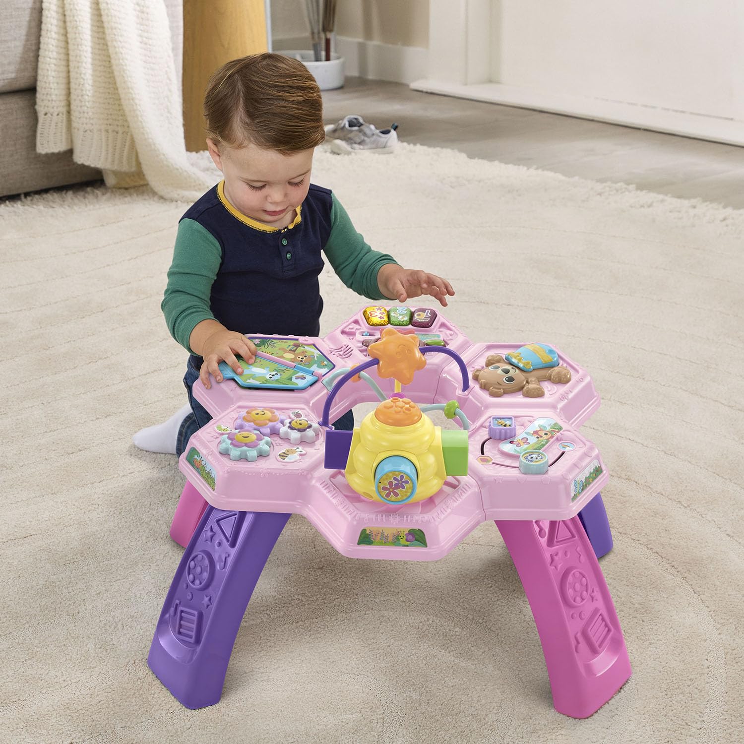 VTech Buzz and Learn Table d'activités avec Sept Zones de Jeu interactives, Rose