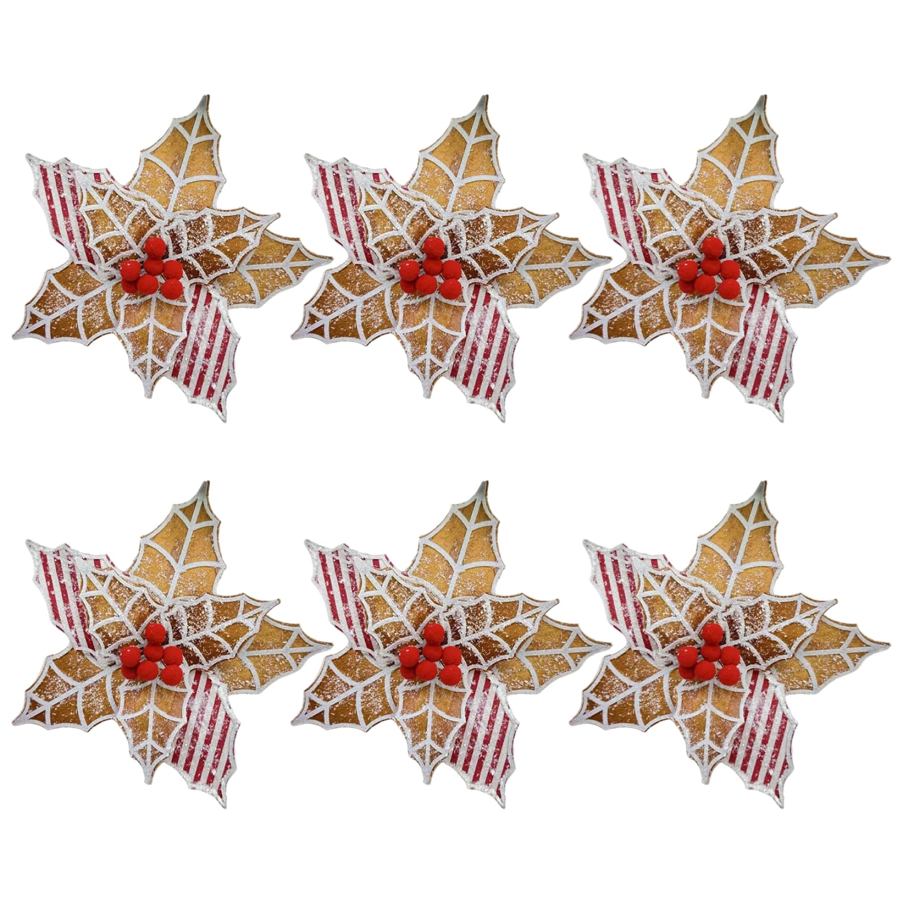 Fleurs de Poinsettia artificielles x6 avec baies et paillettes pour sapin