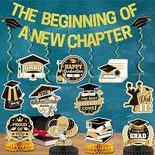 Miniatura 6 de Cartel de felicitación de graduación rojo y dorado 2023, decoraciones de fiesta de graduación 2023 rojo y dorado para la clase de 2023, decoraciones