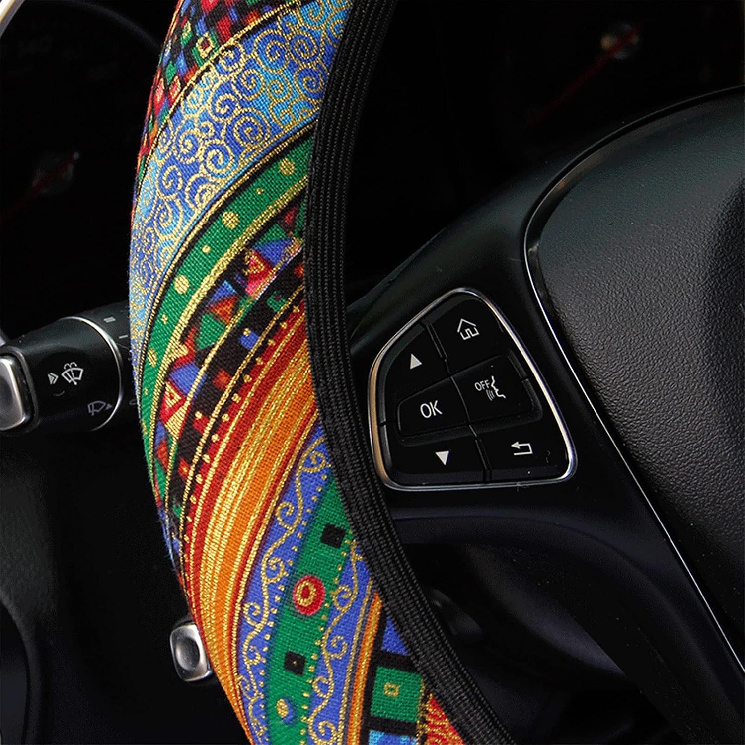 3 Pack Boho Steering Wheel Cover with Car Cup Holder Coasters Universal Baja Hippie Bohemian Style Steering Wheel Covers Cute Car Steering Wheel Cover for Women Girl 15 Inch (Orange) image 4