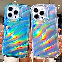 Vista 6 de Bonoma Funda compatible con iPhone 15 Pro, funda brillante iridiscente con ondas de cristal fluorescente, protector de cámara + protector
