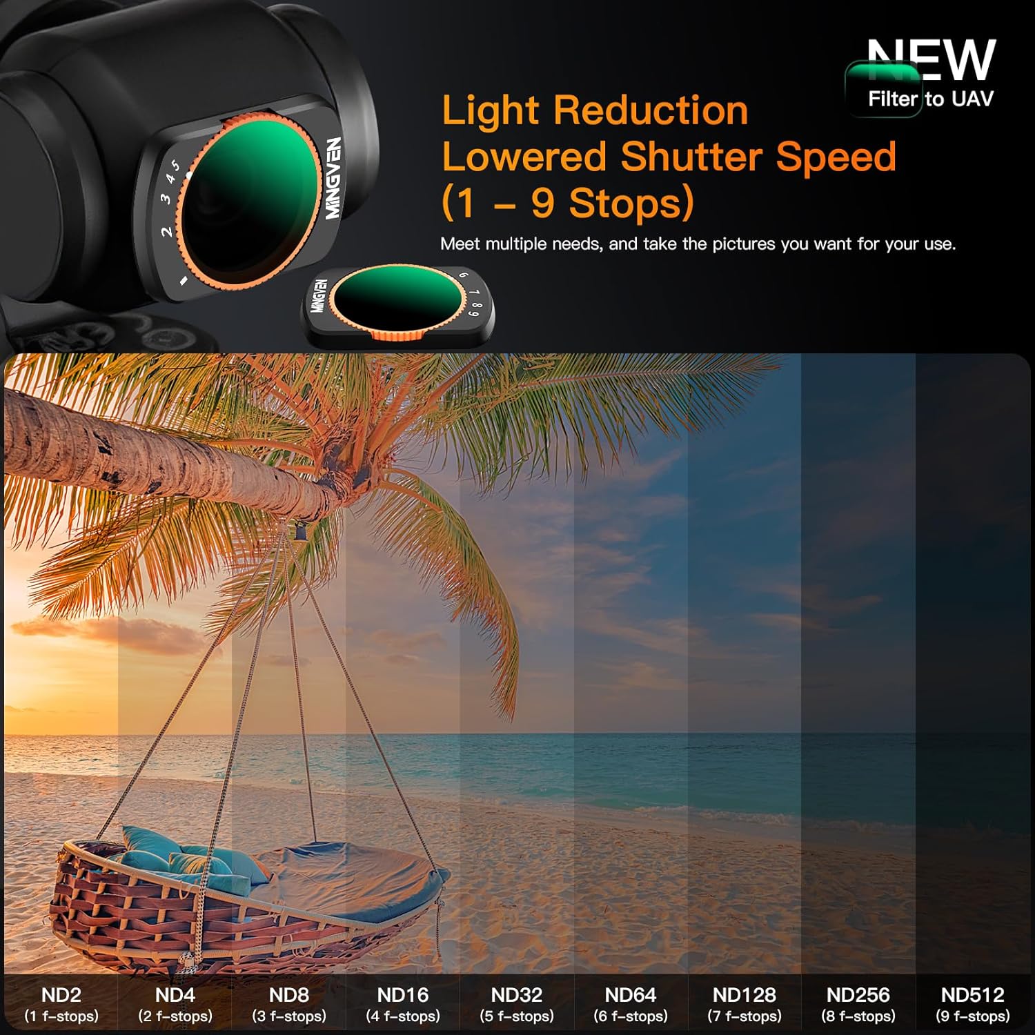 Magnetic Adjustable ND Filters Set for DJI Osmo Pocket 3/Xtra Muse Camera Accessories, Adjustable ND Filters 1-5 Stops + 6-9 Stops - 4 Pack (CPL, UV, VND2-32 VND64-512)