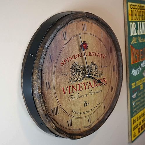 Vista 16 de THOUSAND OAKS BARREL Co. - Reloj de pared decorativo grande personalizado con extremo de barril de whisky irlandés (21 pulgadas) con motor de alto