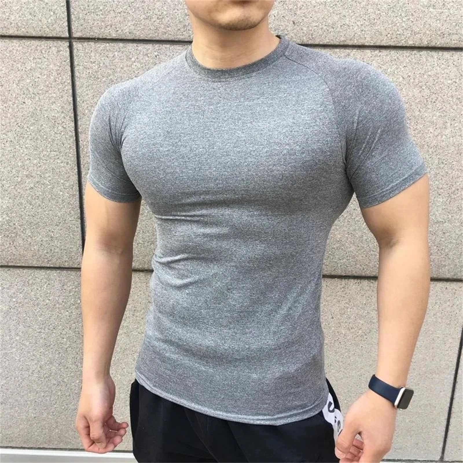 Maglietta estiva da uomo a maniche corte, per fitness, corsa, sport, palestra, allenamento, casual, elasticizzata