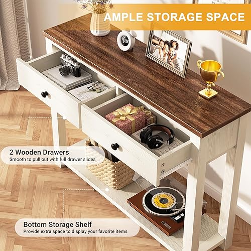 Miniatura 5 de Homieasy Mesa consola de granja con 2 cajones, mesa de sofá pequeña de 32 pulgadas con estante de almacenamiento para sala de estar, detrás del