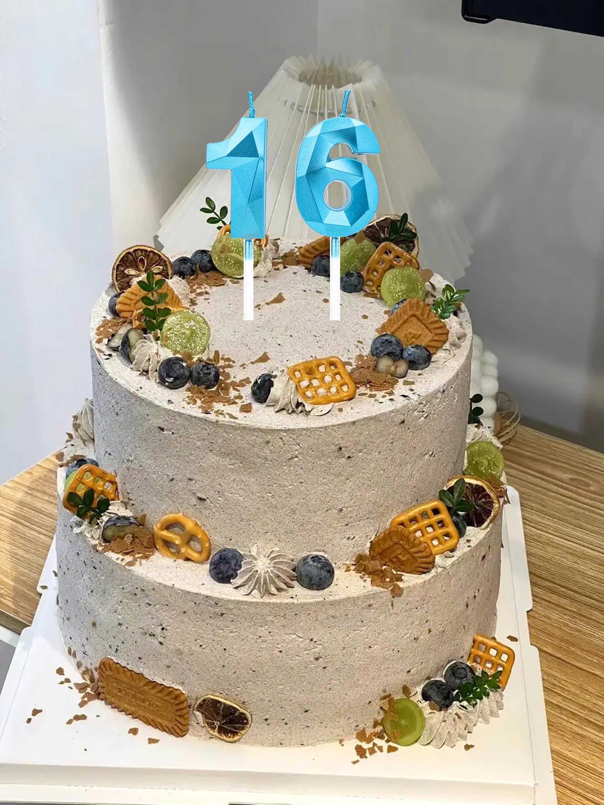 Candeline Compleanno Numeri 16, Candele di Compleanno Blu e Bianco, Fiocco di Neve Paillettes Candeline Torta, 3D Numero Candele per Ragazze Ragazzi Compleanno Festa di Nozze (16
