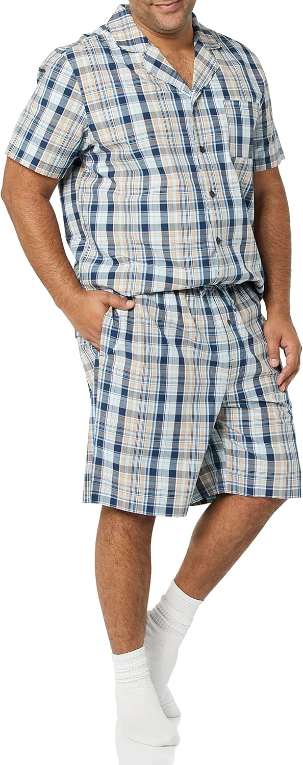 Amazon Essentials Mens Lightweight Woven Short Pajama Set with Notch Collar and Button Loungewear - Image 4