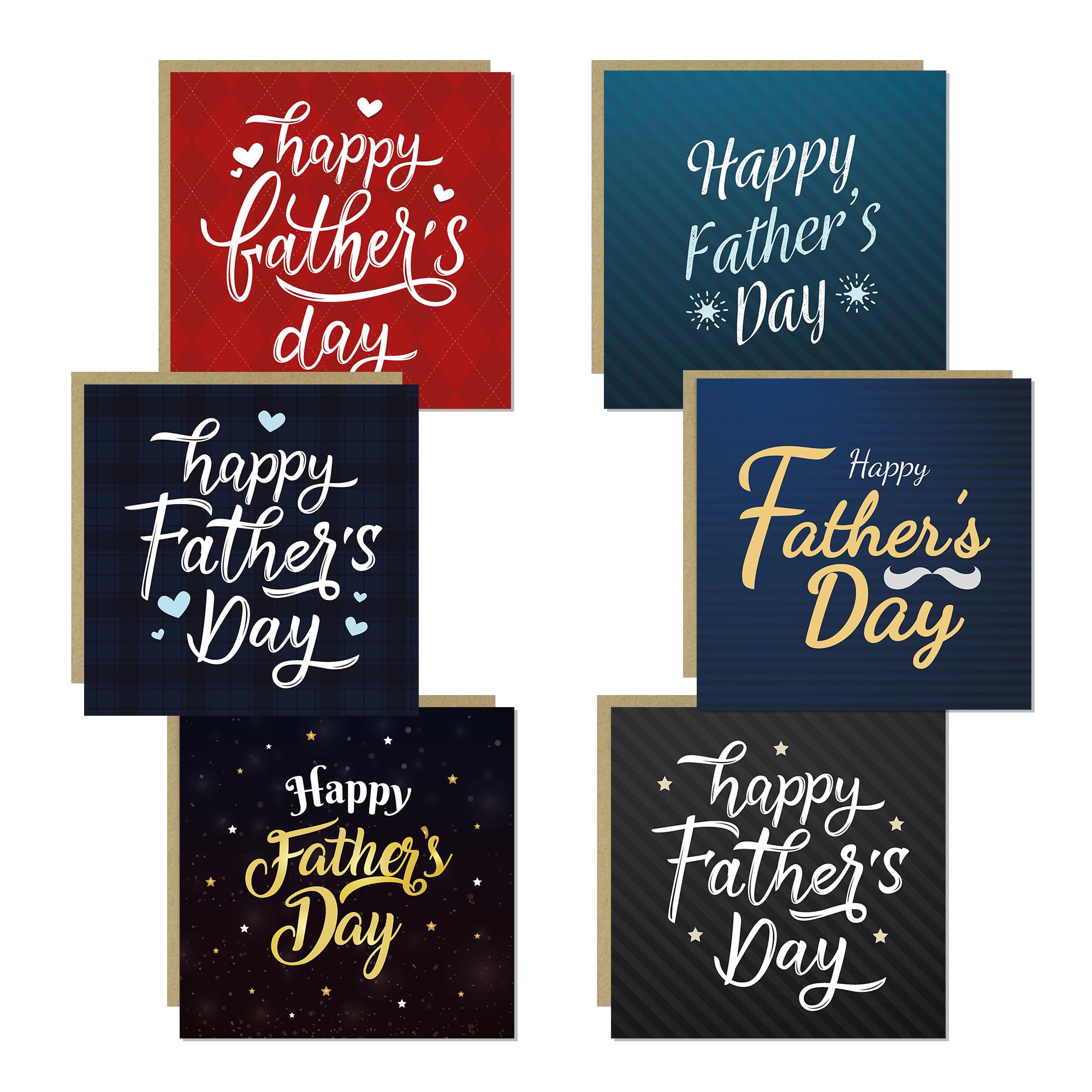RED OCEAN Happy Fathers Day Card Pack, Fathers Day Cards, Set Of 6 Father's Day Card For Dad Daddy New Dad, 14.5x14.5cm 6 Pack With Kraft Envelopes Included