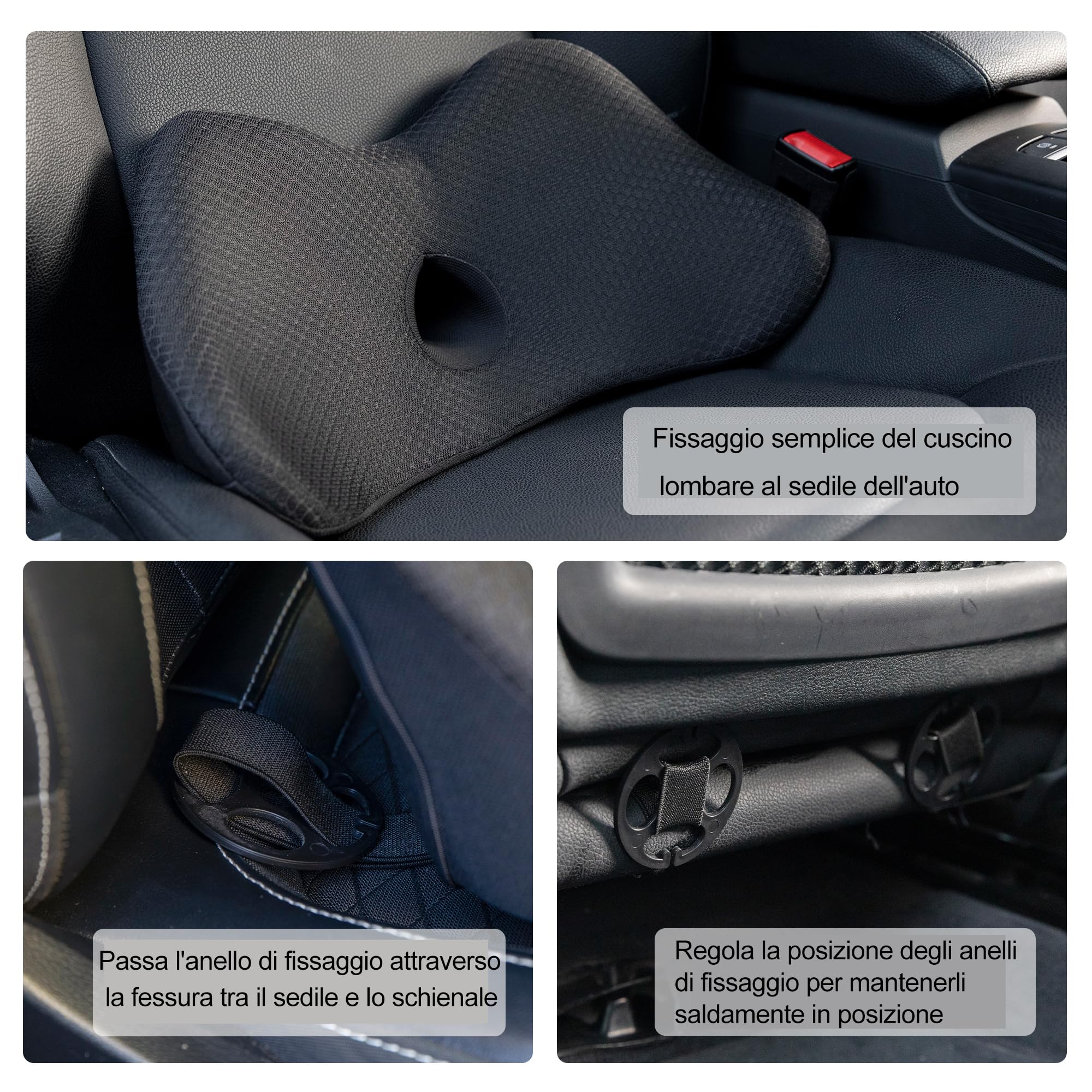 Cuscino Lombare Auto in Memory Foam – Supporto Schiena Ergonomico che Riempie lo Spazio del Sedile, Migliora la Postura e il Comfort di Guida.