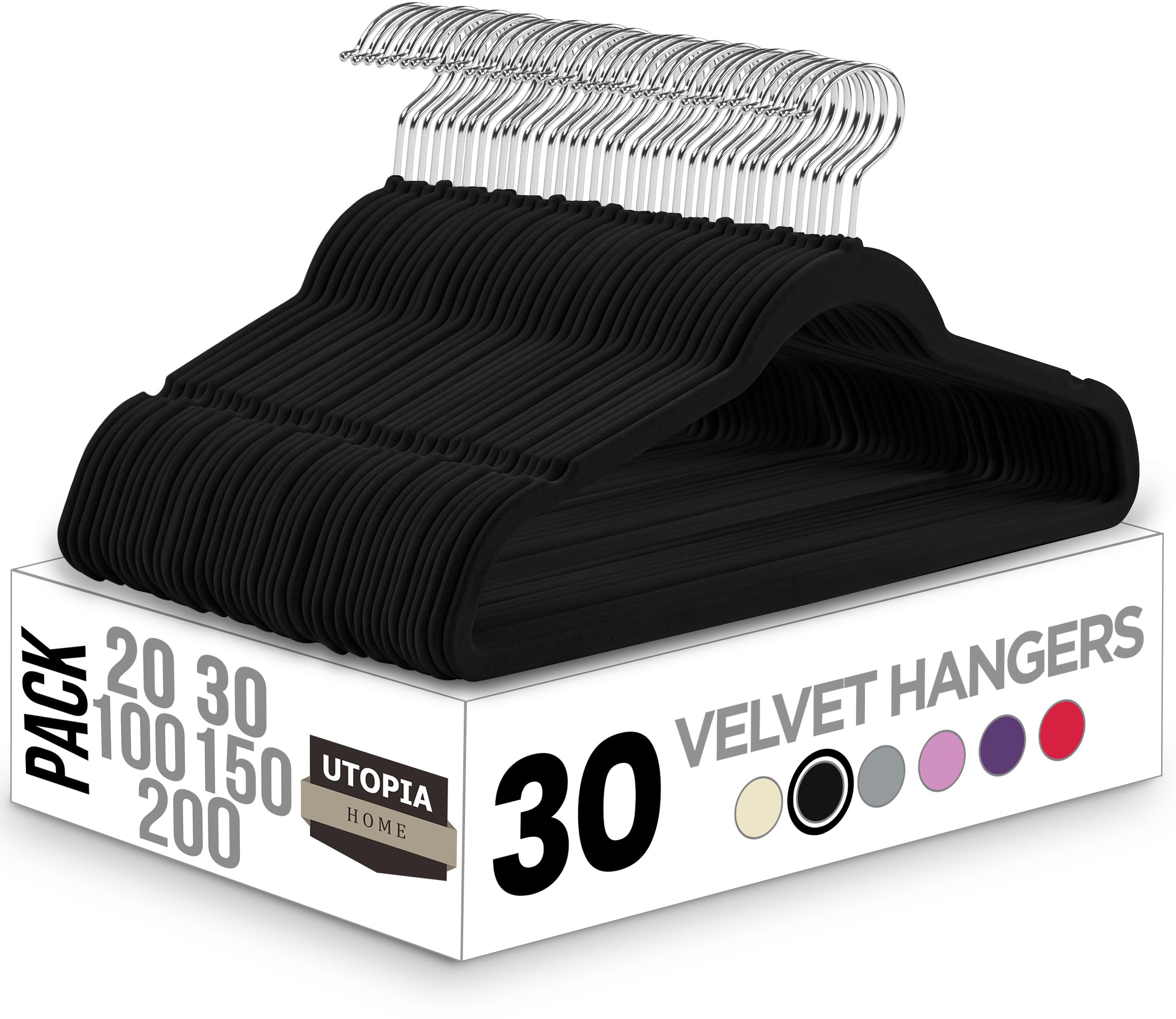 Utopia Home Velvet Hangers 30 Pack - Non-Slip Suit Hangers with 360 Degree Rotatable Hook - for Pants, Coats, Shirts & More (Black)