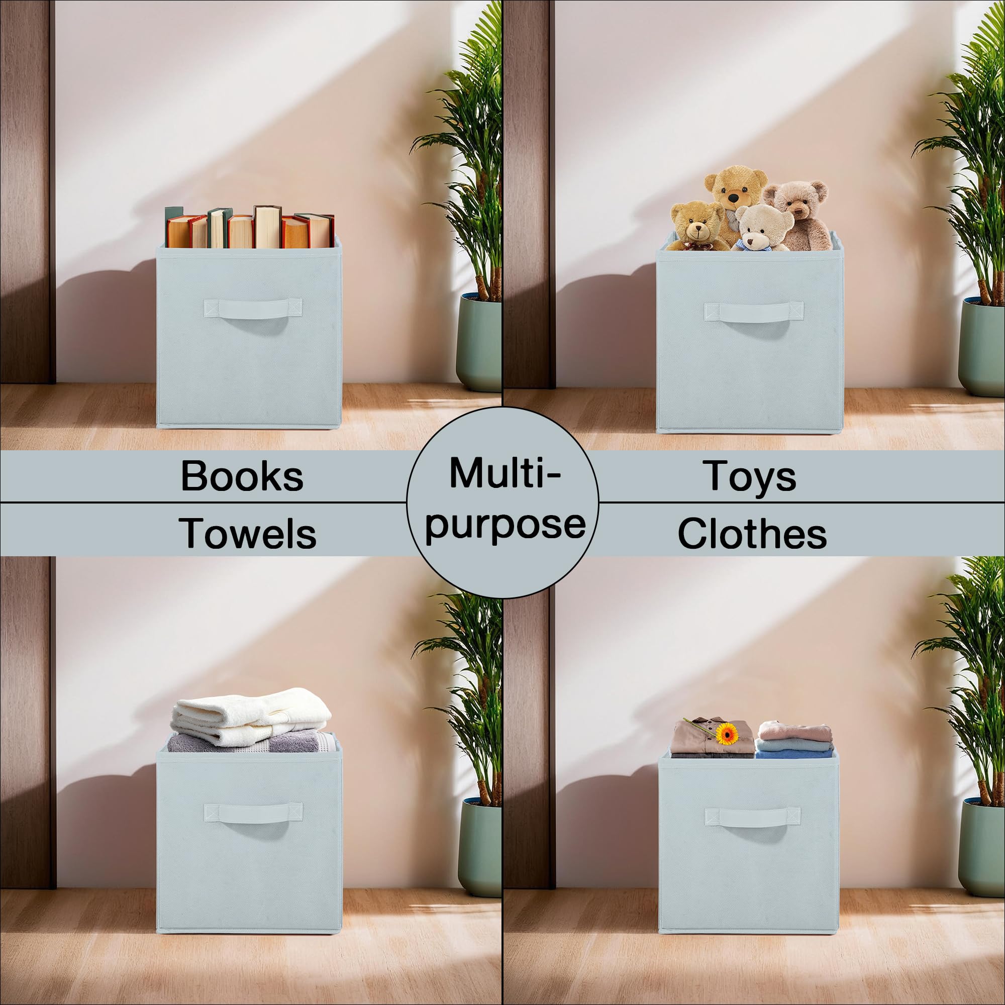 Kuber Industries 4 Stück Vliesstoff-Organizer für Aufbewahrungsbox, quadratisch, Kleider-Organizer für Spielzeug und Bücher, zusammenklappbar, Schrank-Schubladen-Organizer mit Griff, einfarbig, Grau