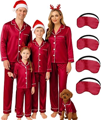 EPLAZA Matching Family Christmas Pajamas Set with Dog Long Sleeve Button Down Pj Set Pjs Set Holiday Sleepwear