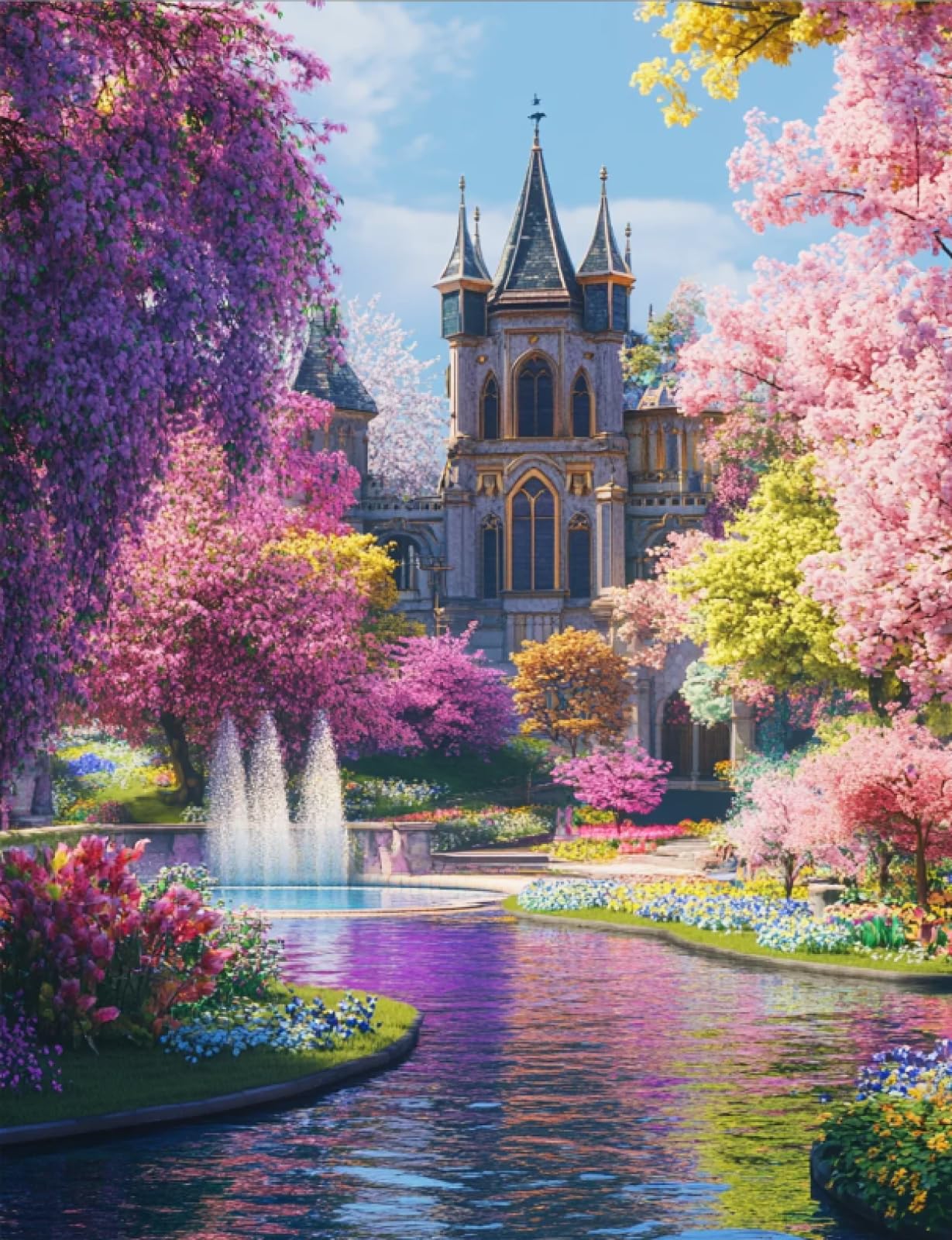 Stithej Women's Multicolored Stamped Cross Stitch Kit Garden Castle For Beginner 19.7×15.7 In