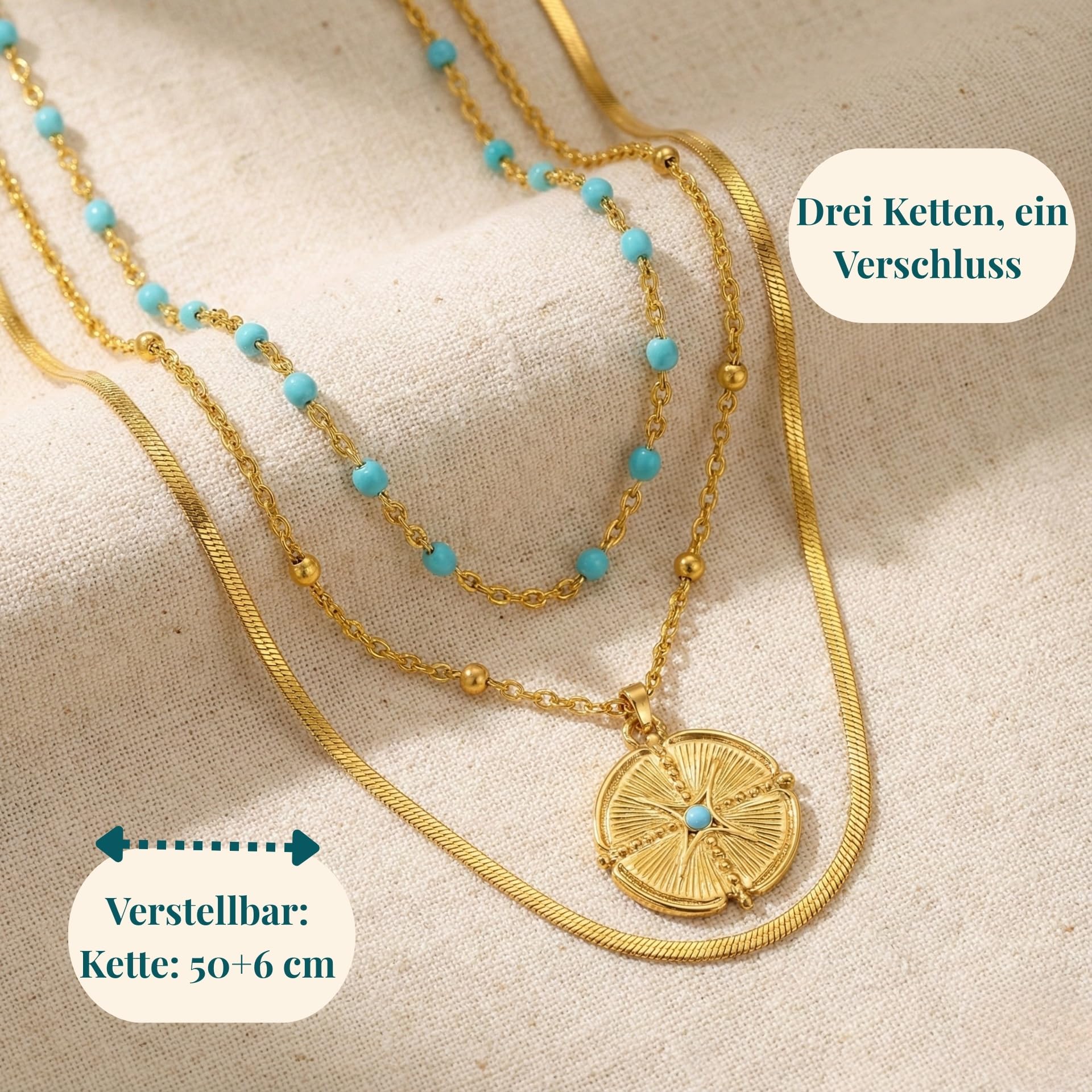 Halskette Damen Layering Schlangenkette Gold & Silber aus Edelstahl – 3-Reihig Wasserfest & Verstellbar (Ein Verschluss) – Schmuck Geschenk für Frauen – Freigeist-Kollektion