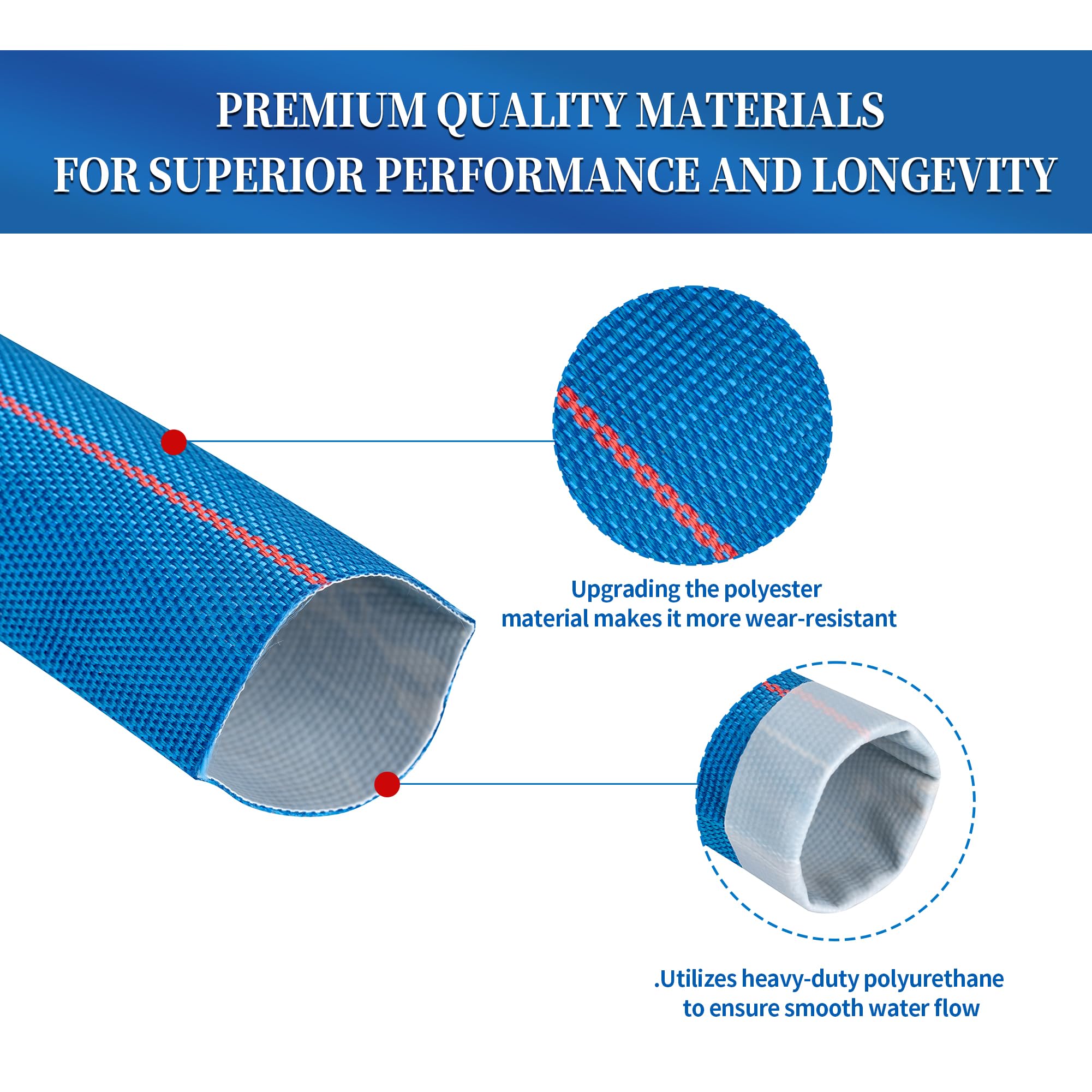 Manguera de retrolavado de piscina de 2 pulgadas de diámetro interior x 100 pies, manguera de descarga de piscina, manguera de agua de PVC resistente con 2 abrazaderas, tubo de drenaje de bomba plana