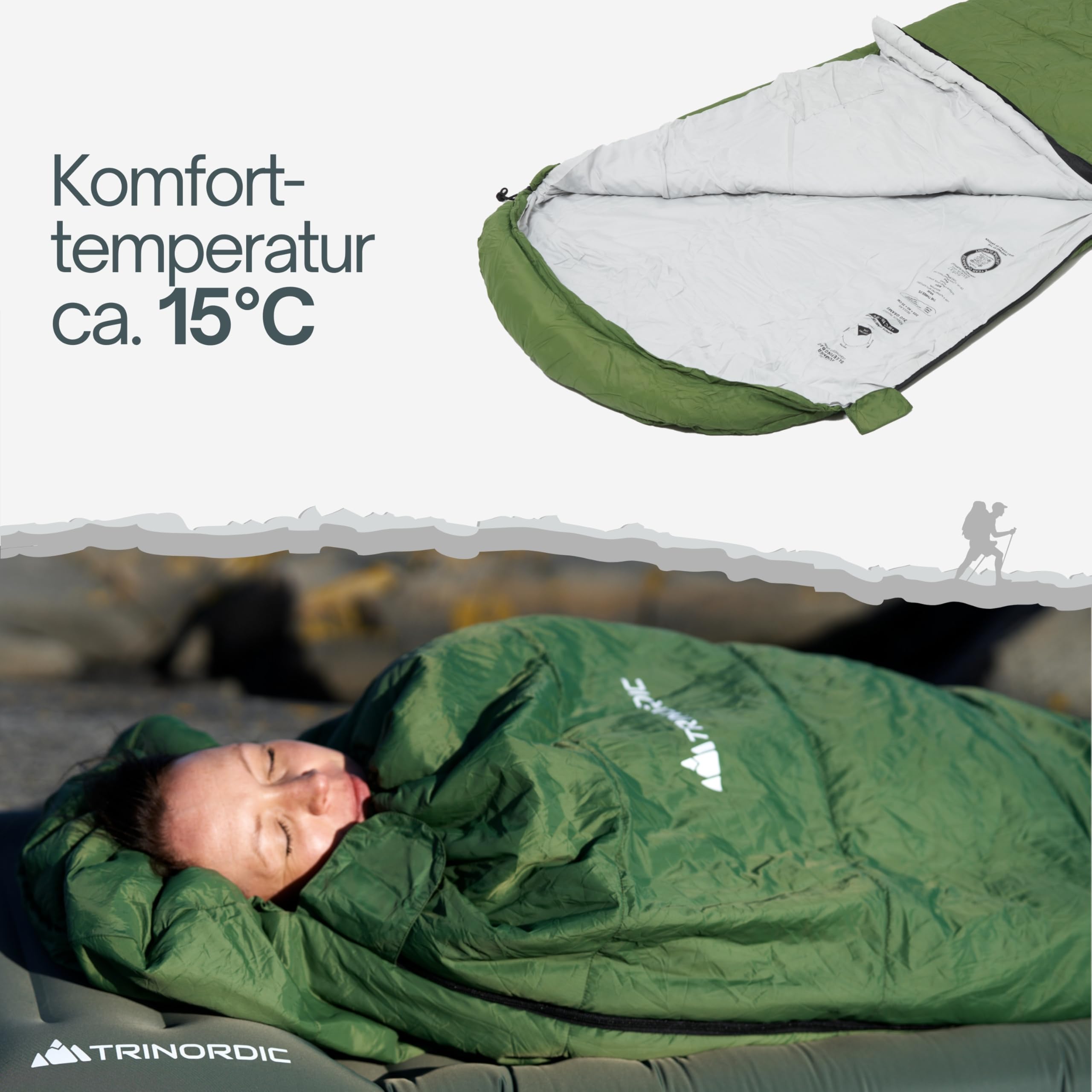 Trinordic Ultraleichter Sommerschlafsack – Mumienschlafsack für Erwachsene, Kompakt & Leicht, Ideal für Camping, Wandern, Trekking & Bikepacking