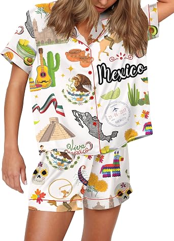SHESHOW Satin Pajamas for Women Set Satin Button Down Short Sleeve Shirt and Shorts Summer Loungewear Size XS-XXL