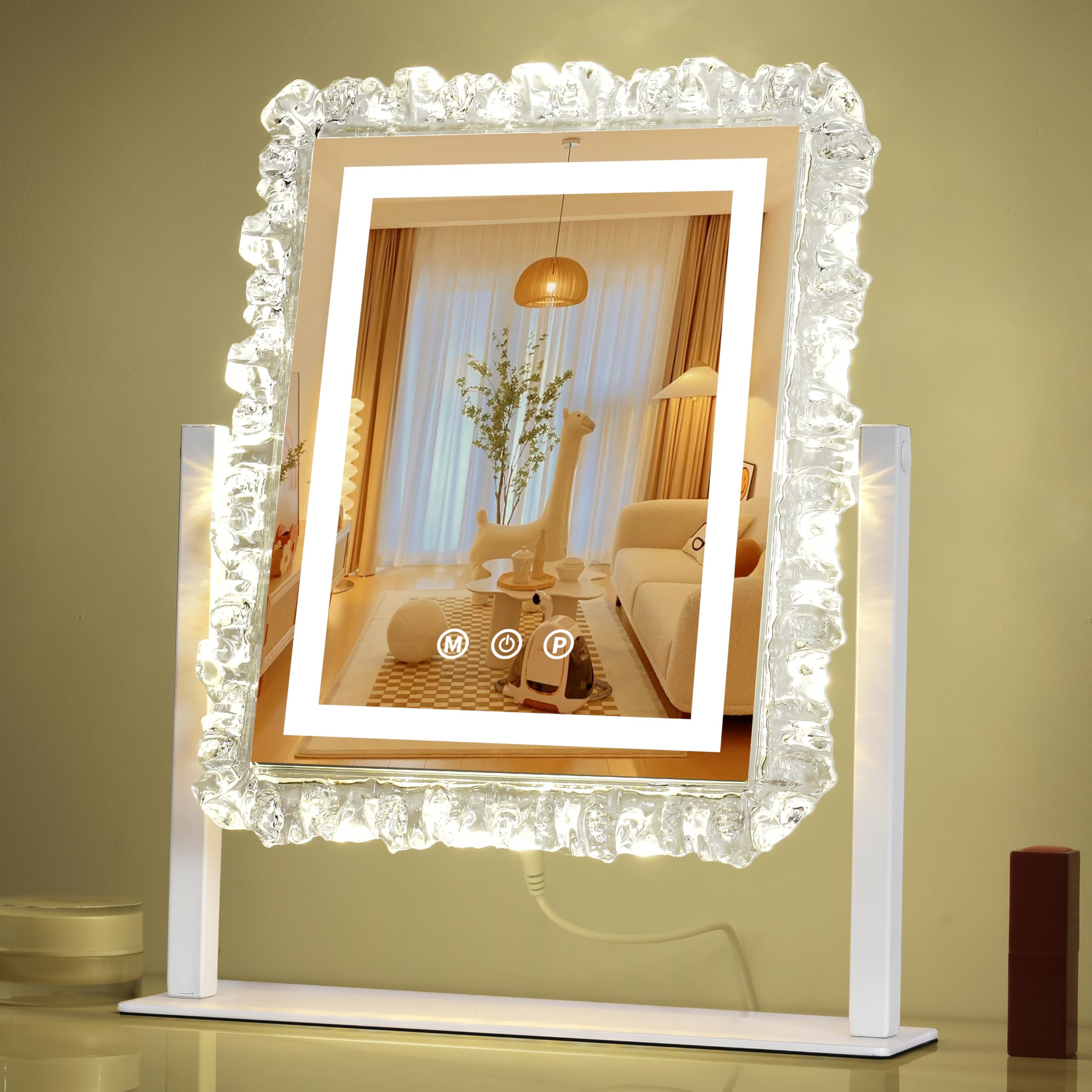 Lighted led Makeup Mirror Hollywood Mirror Vanity Makeup Mirror with Lights Smart Touch Control 3-Gear Dimable Light 360°Rotation (12in. White)