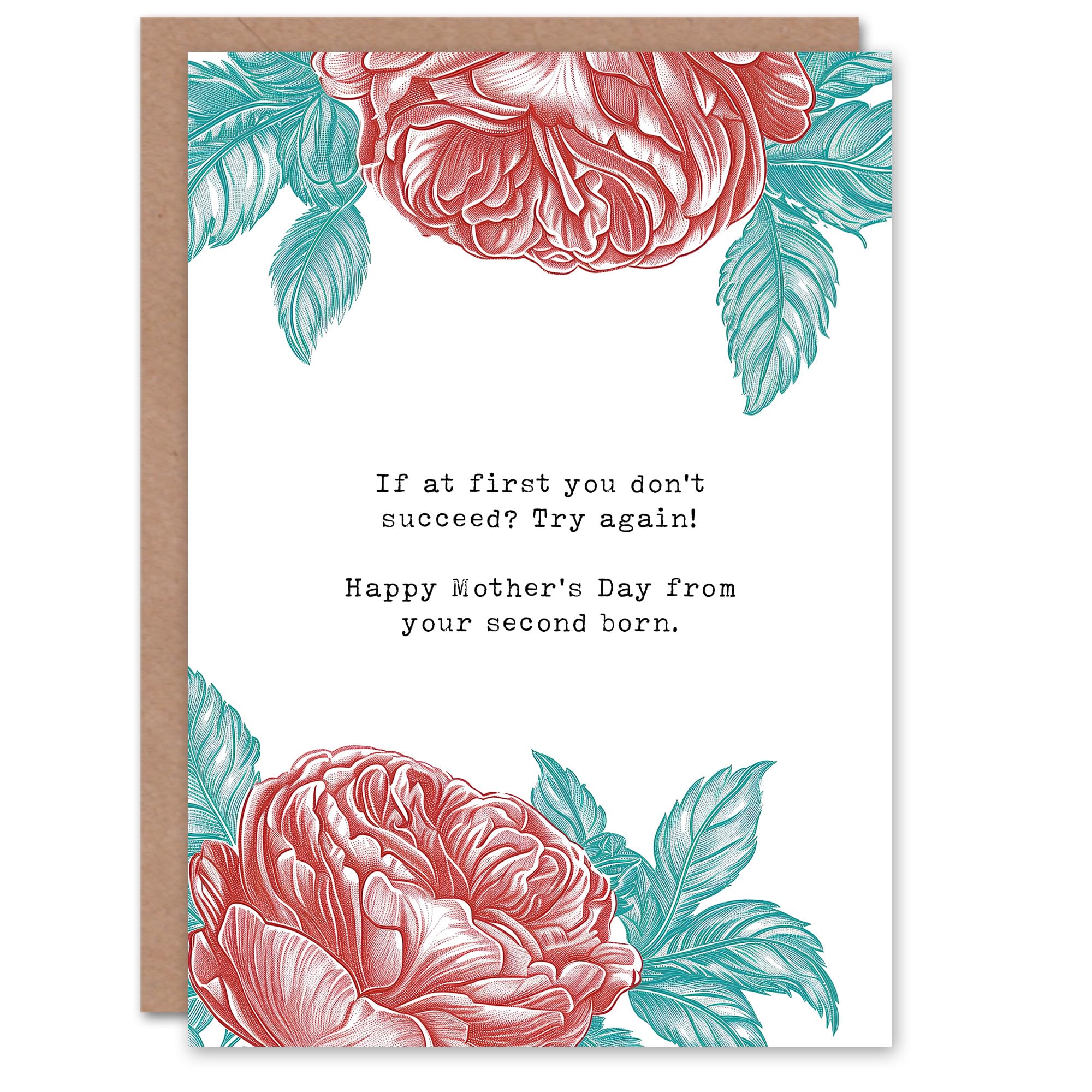Artery8 Mother's Day From Second Born Child Fun Funny Humour Joke Peony Roses Mum Greeting Card