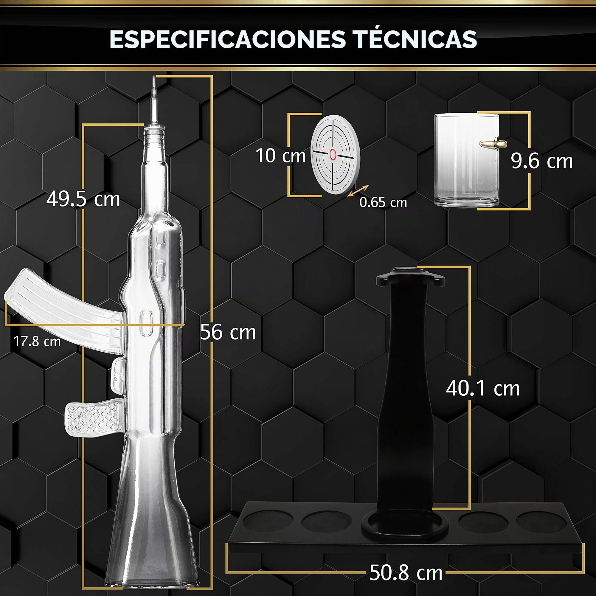 Decantador de whisky pistola - jarra whisky - 4 Vasos de Whisky - Regalos de Hombres
