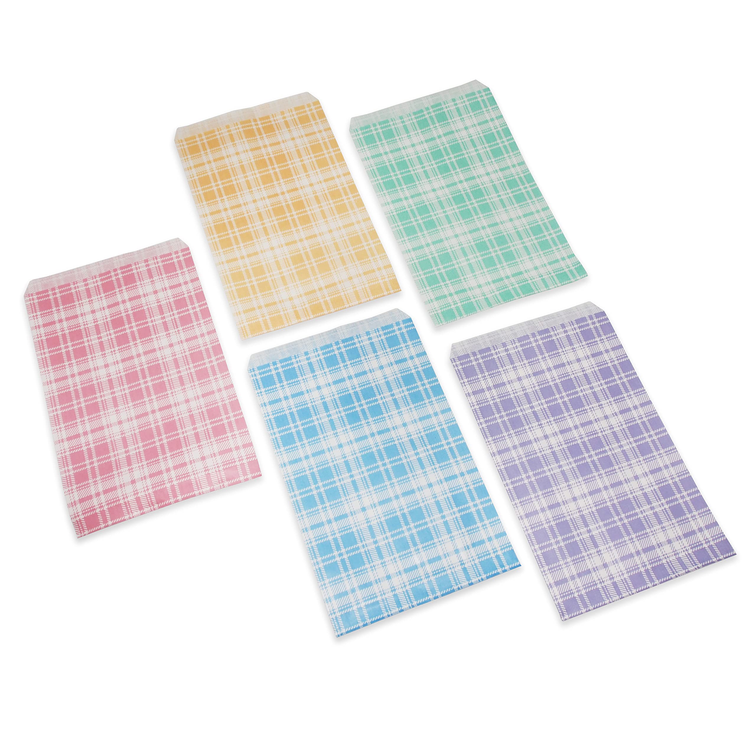 LaTisoro 200 Bags of our 8.5"" x 11"" Mixed Plaid Pattern flat paper bags for stores, dispensaries, treats, gifts, promotions, and more.