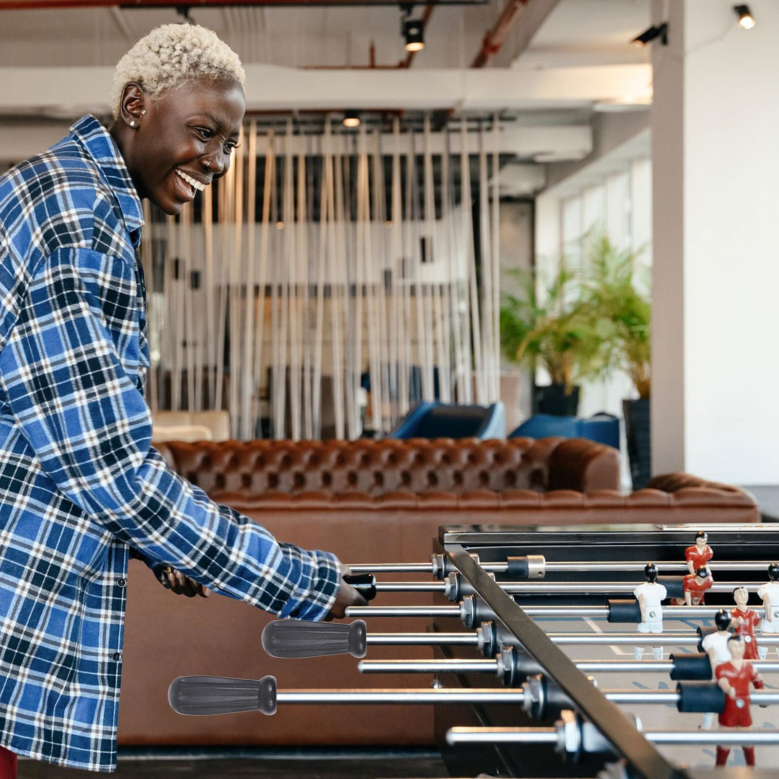 8 Mangos de Futbolín de Plástico Negro Diseño Ergonómico y Superficie Lisa para Fácil Almacenamiento, Paquete de 8 Piezas para Reemplazo