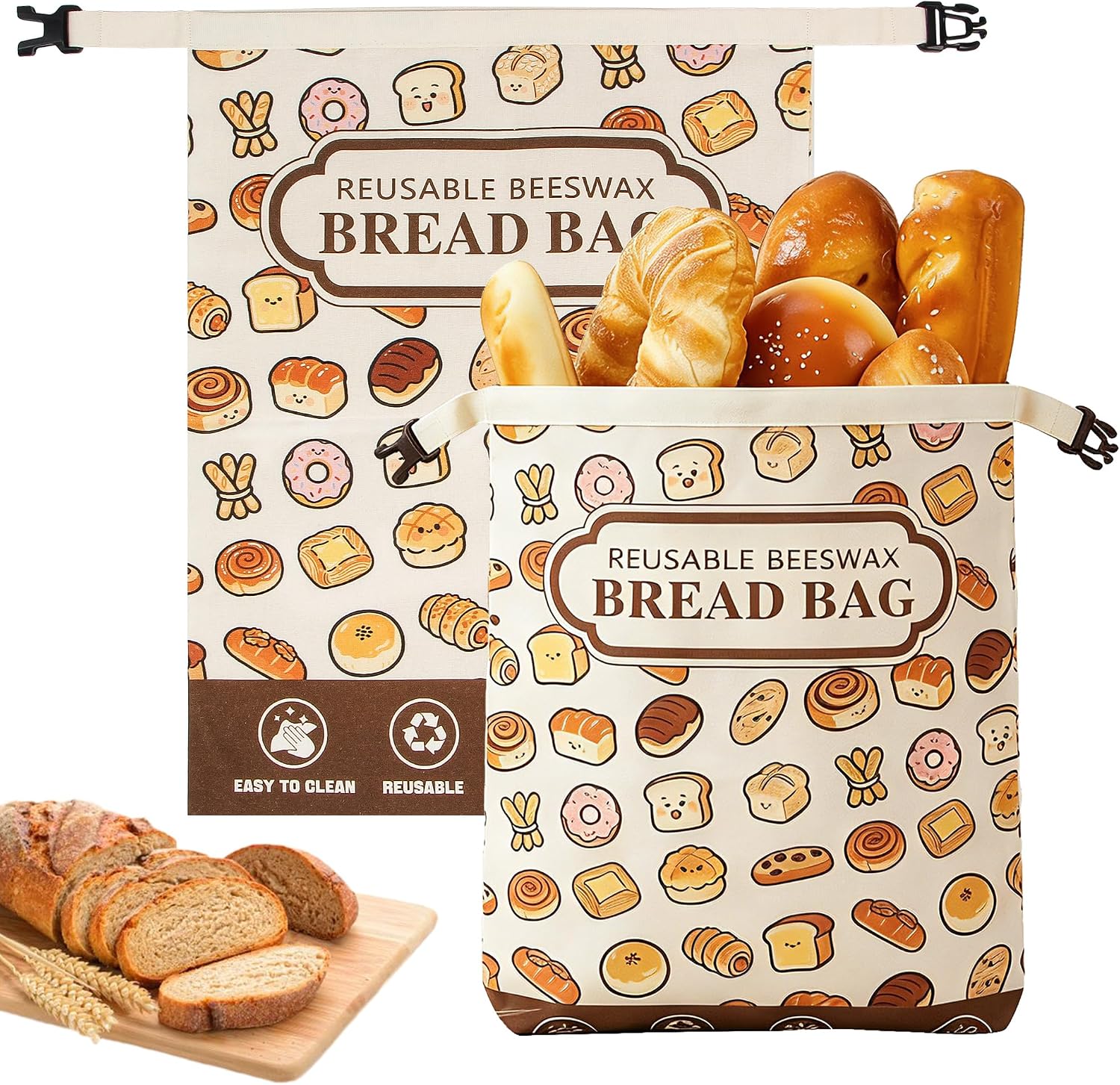 Beeswax Bread Bag, 2 Pack Reusable Bread Bags for Sourdough & Homemade Bread, Phsfem XL Size Organic Cotton Linen Bags with Natural Beeswax Lining,for Bread Freshness,Friendly Use, Multicolor