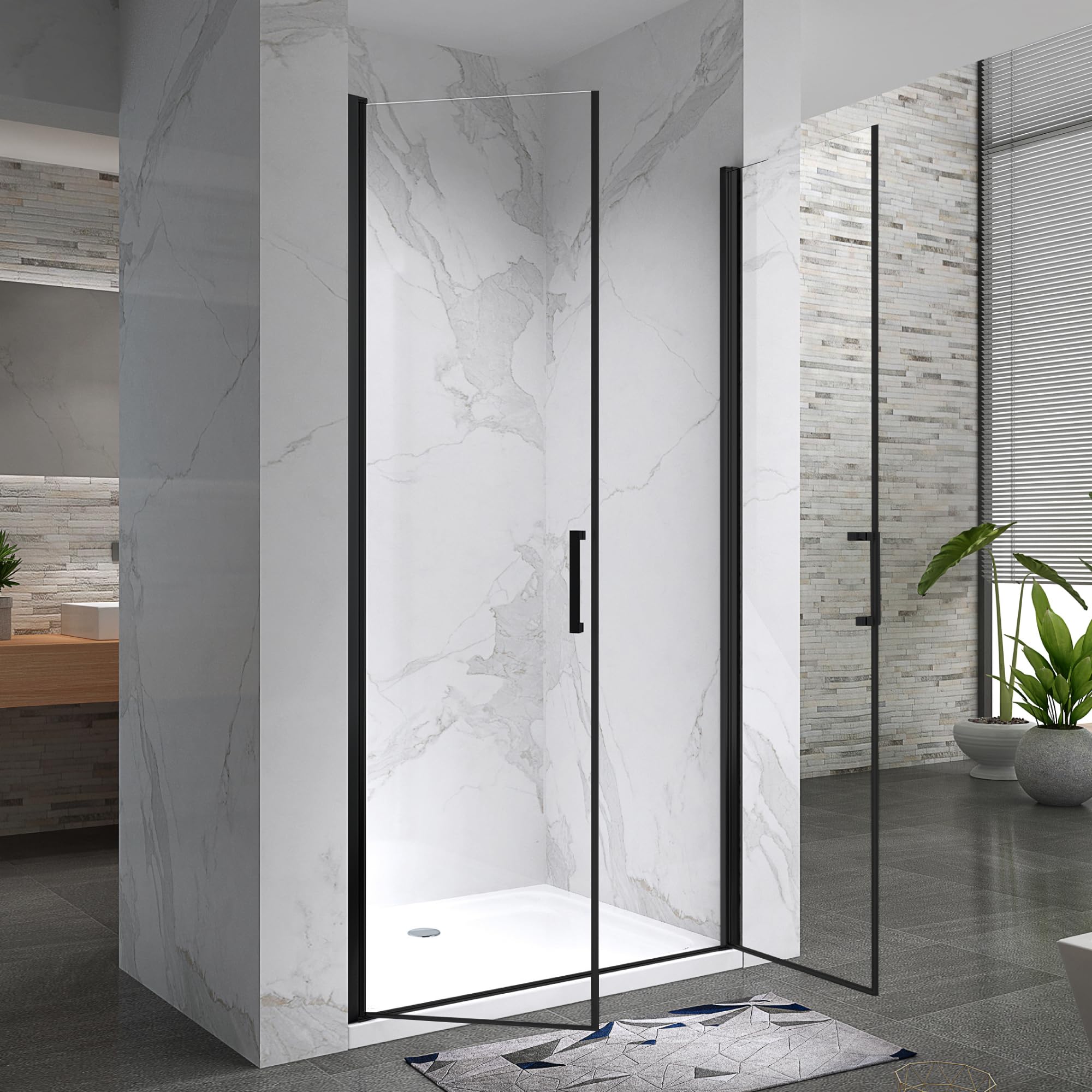 Puerta de Ducha Lara | Apertura Abatible, Cristal Seguridad 6mm, Negro Mate, Varias Medidas (negro mate, 74-77 | 195 cm)