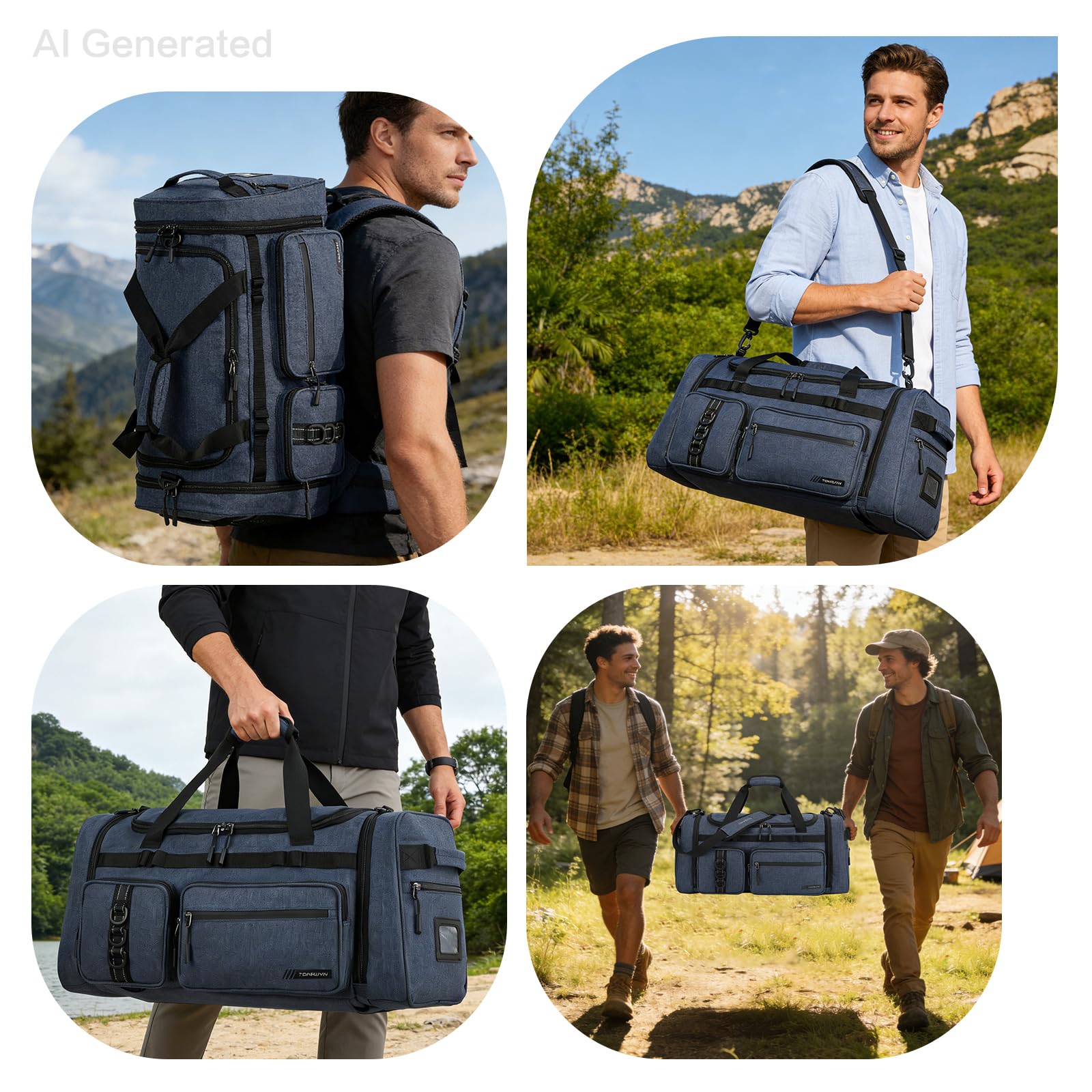 3 in 1 Reisetasche Herren 50L Große Sporttasche mit Schuhfach Nassfach Isoliertem Fach als Rucksack tragbar Weekender Duffel Bag für Reisen Fitness Schwimmen Sauna, Blau