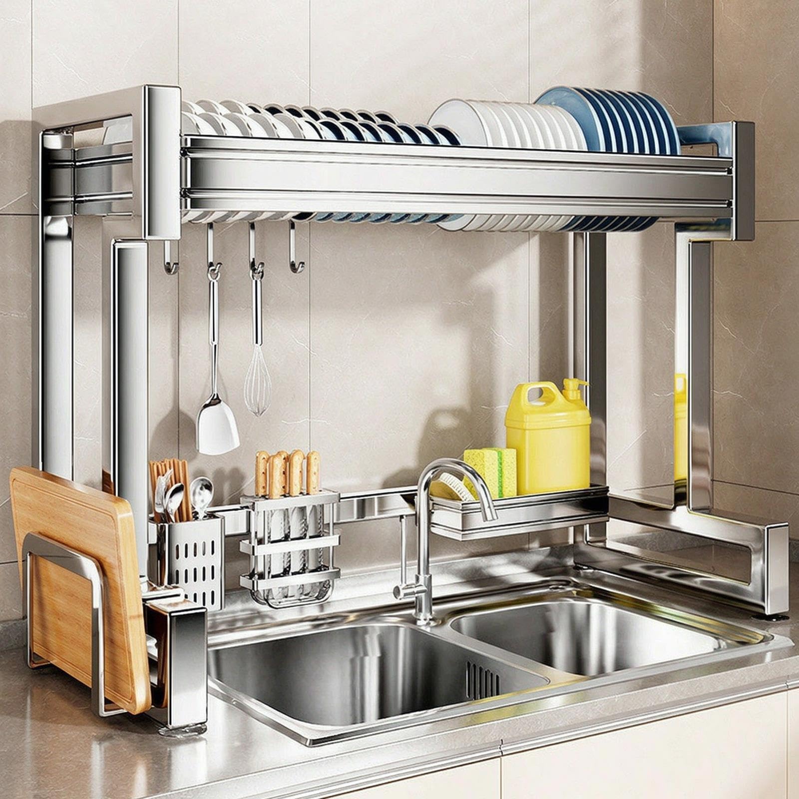 Égouttoir à vaisselle en acier inoxydable 304 – Grande capacité, organiseur de cuisine peu encombrant, antirouille, facile à nettoyer, idéal pour la maison et la cuisine
