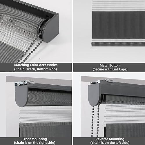 Miniatura 9 de RED GRAPES Persianas de doble capa con diseño de cebra, enrollables, traslúcidas para filtrar la luz, con control de luz y de privacidad, para día y