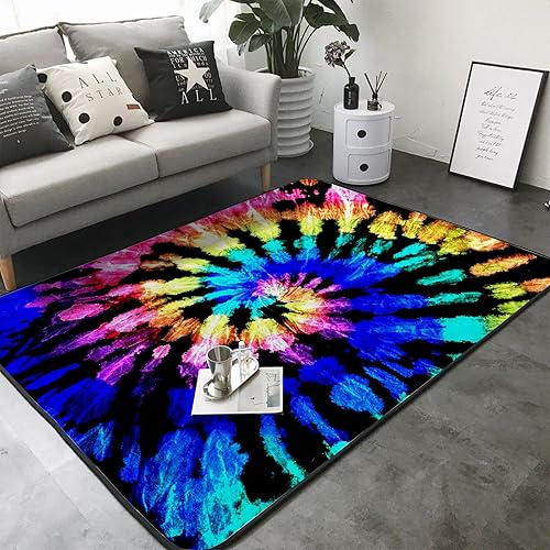 Miniatura 3 de Tapete de esponja lavable para niños y niñas, para dormitorio, sala de estar, bohemio, teñido anudado, diseño hippie arco iris, espiral,