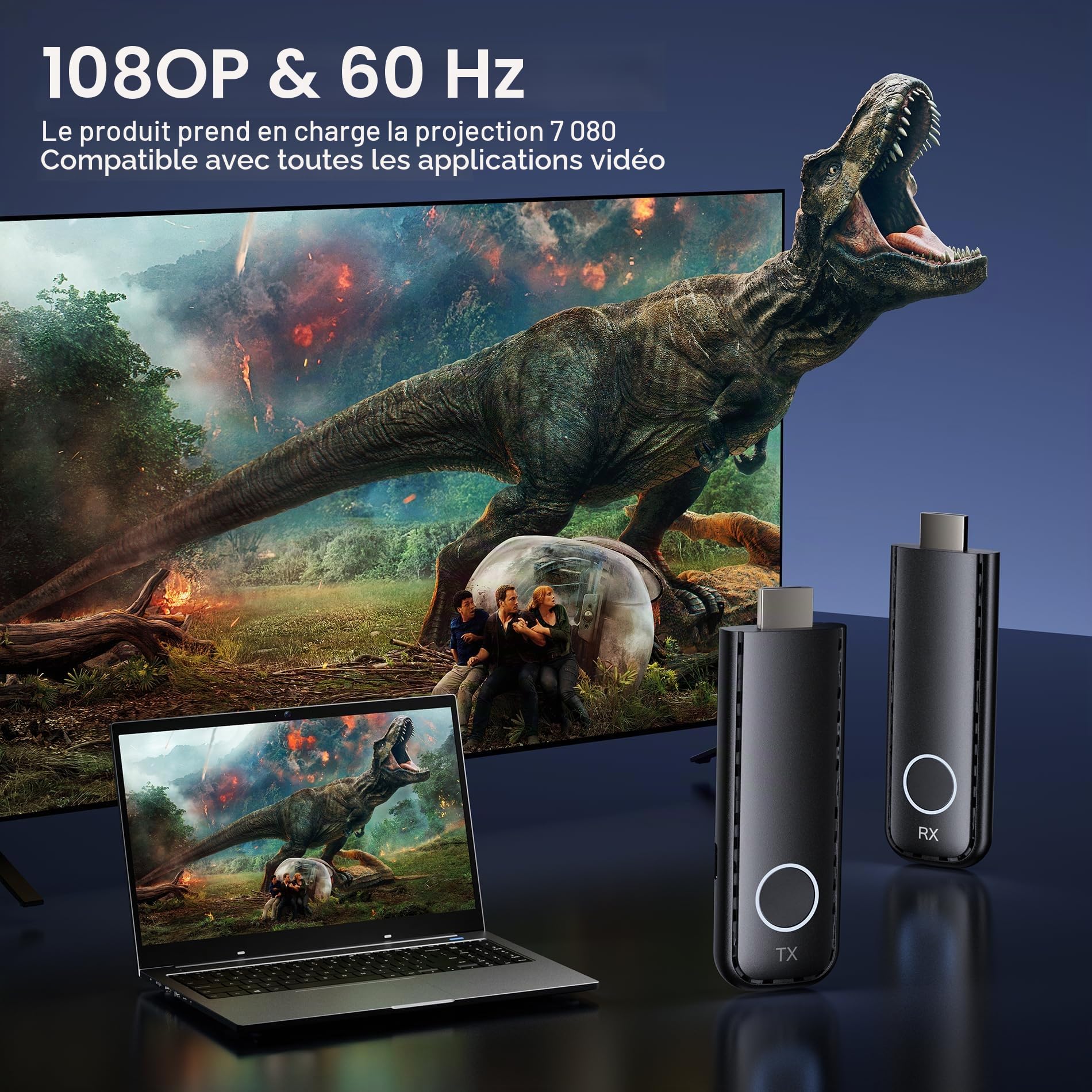 Aceele Émetteur et récepteur HDMI sans fil, Full HD 1080p Émetteur et récepteur HDMI 50 m, 2,4 G/5G Adaptateur d'affichage sans fil pour streaming vidéo d'un ordinateur portable/PC à moniteur/TV