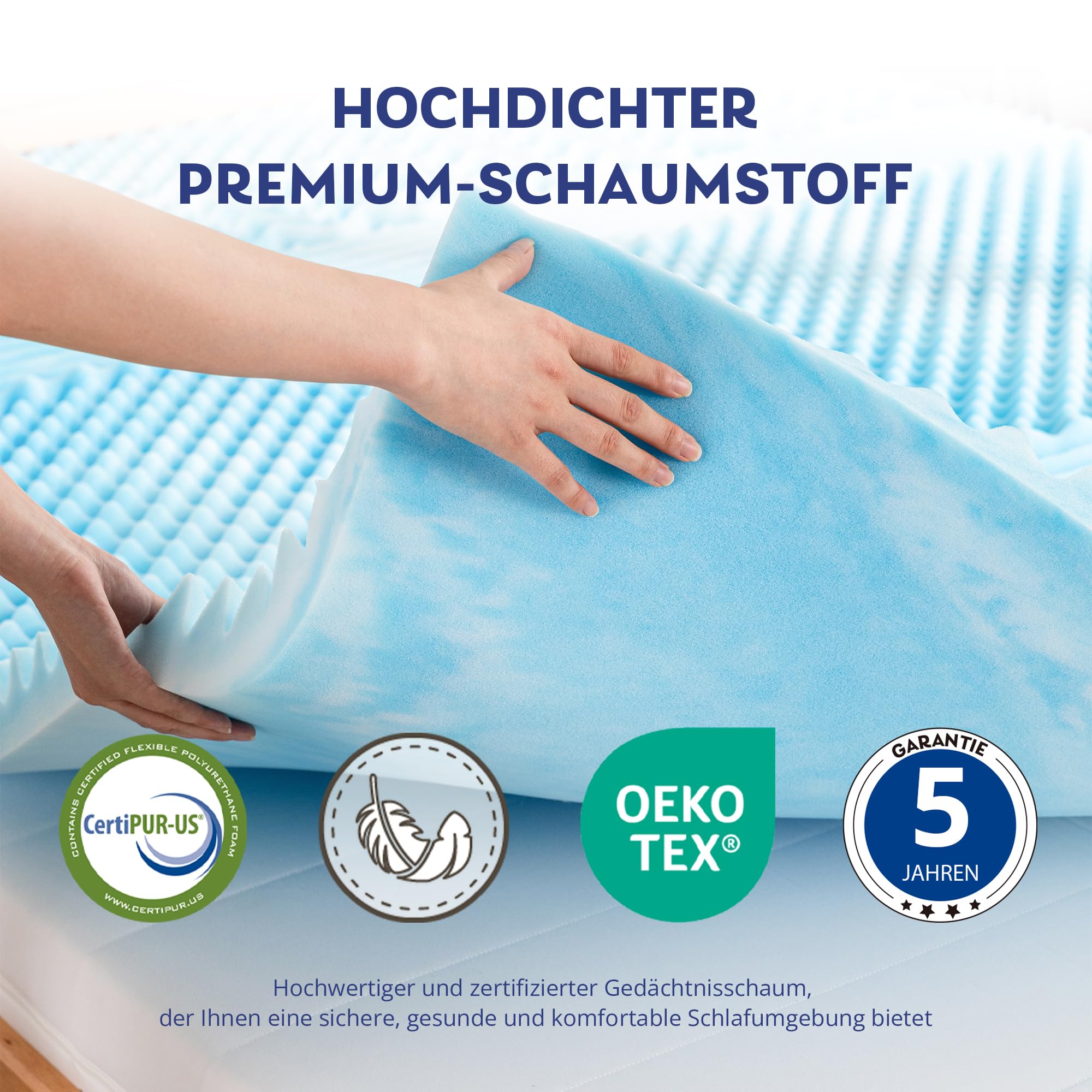 EGO HOME Matrastopper, 90 x 200 cm, 7 cm hoogte, hardheid H2, met 7 zones, koudschuimkern, Öko-Tex gecertificeerd, matrasoplegger 90 x 200 cm, voor boxspringbed en slaapbank