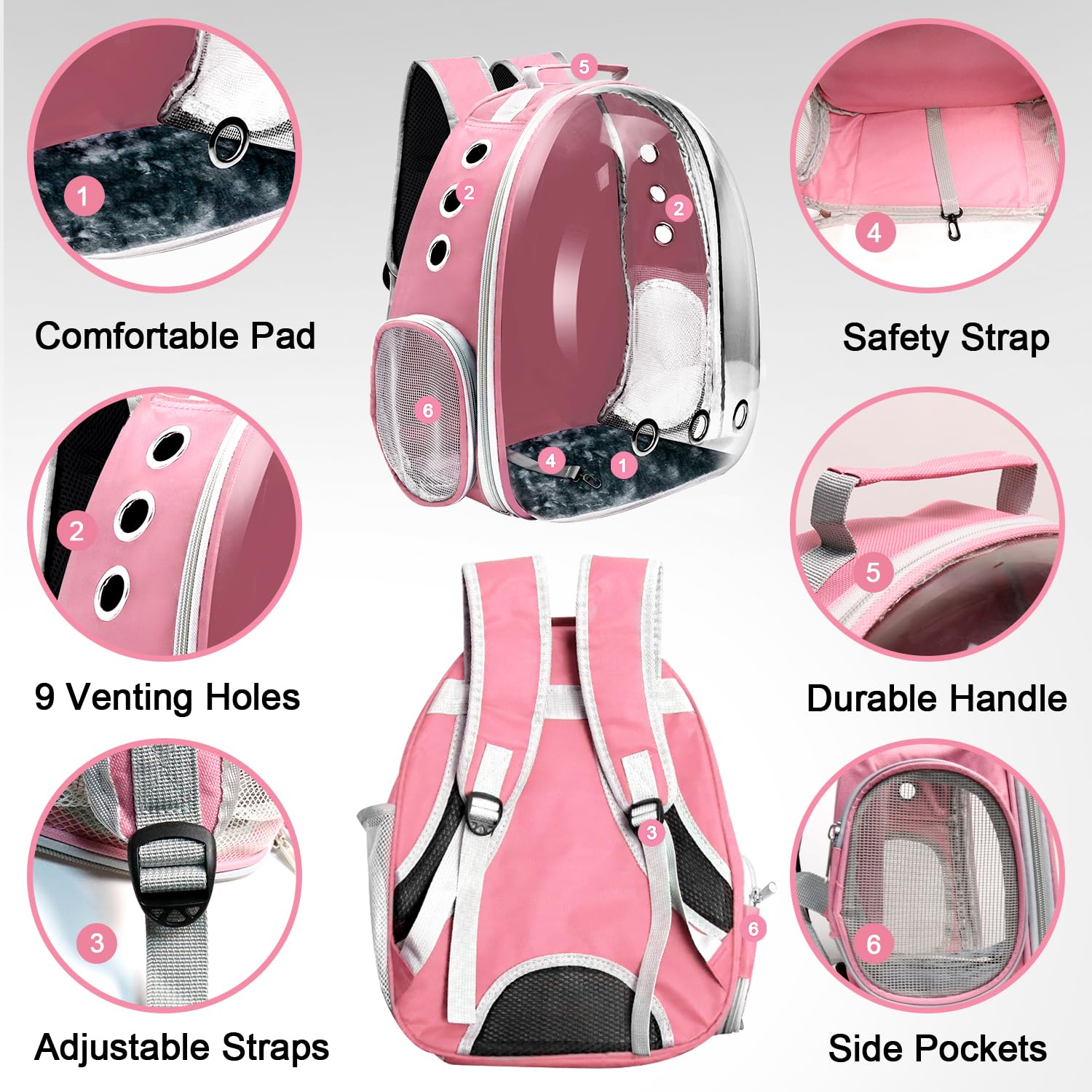 Cat Backpack Carrier, Pet Cat Carrier with Ventilated Design for Carrying Puppy Cats, Pet Carrier Backpack for Traveling/Hiking/Camping/Outdoors Airline Approved Travel Carrier(Pink) - image 3