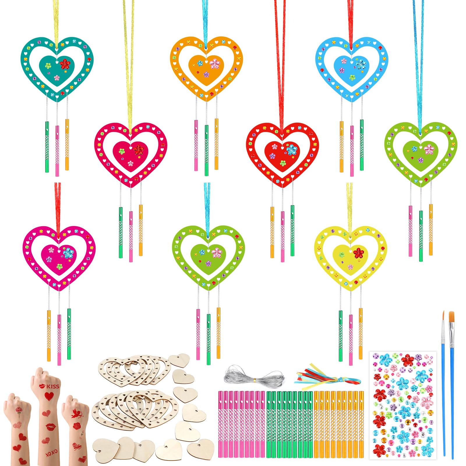 Kit DIY Carillons à Vent Chauve-Souris En Bois à Peindre - 9 Pièces, Tubes Métalliques, Corde, Strass - Activité Enfants