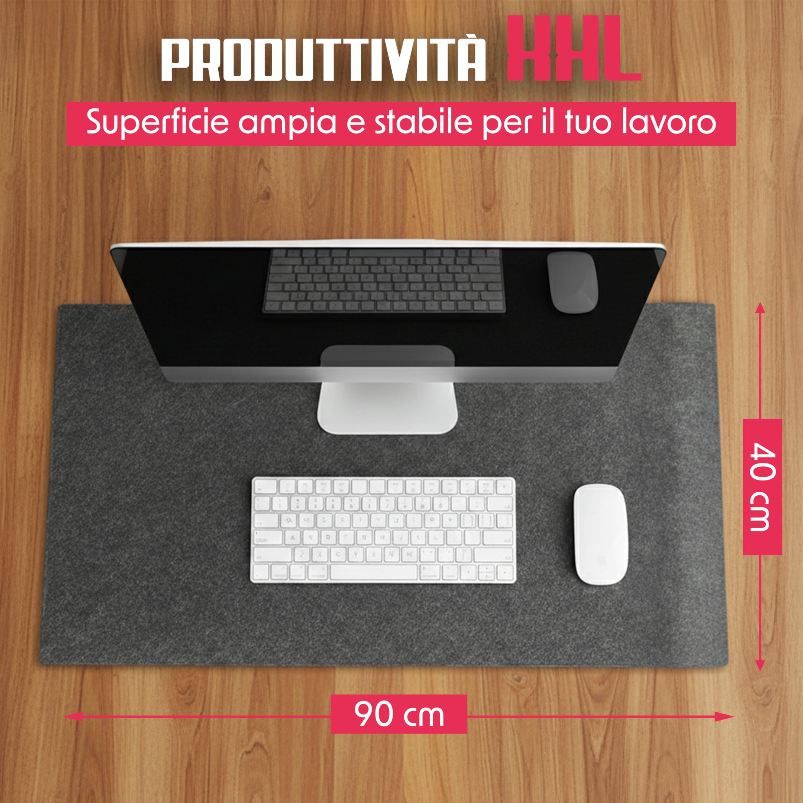 Tappetino Scrivania Extra Large in Feltro 90x40, Mouse Pad Gaming Antiscivolo per Tastiera e Mouse