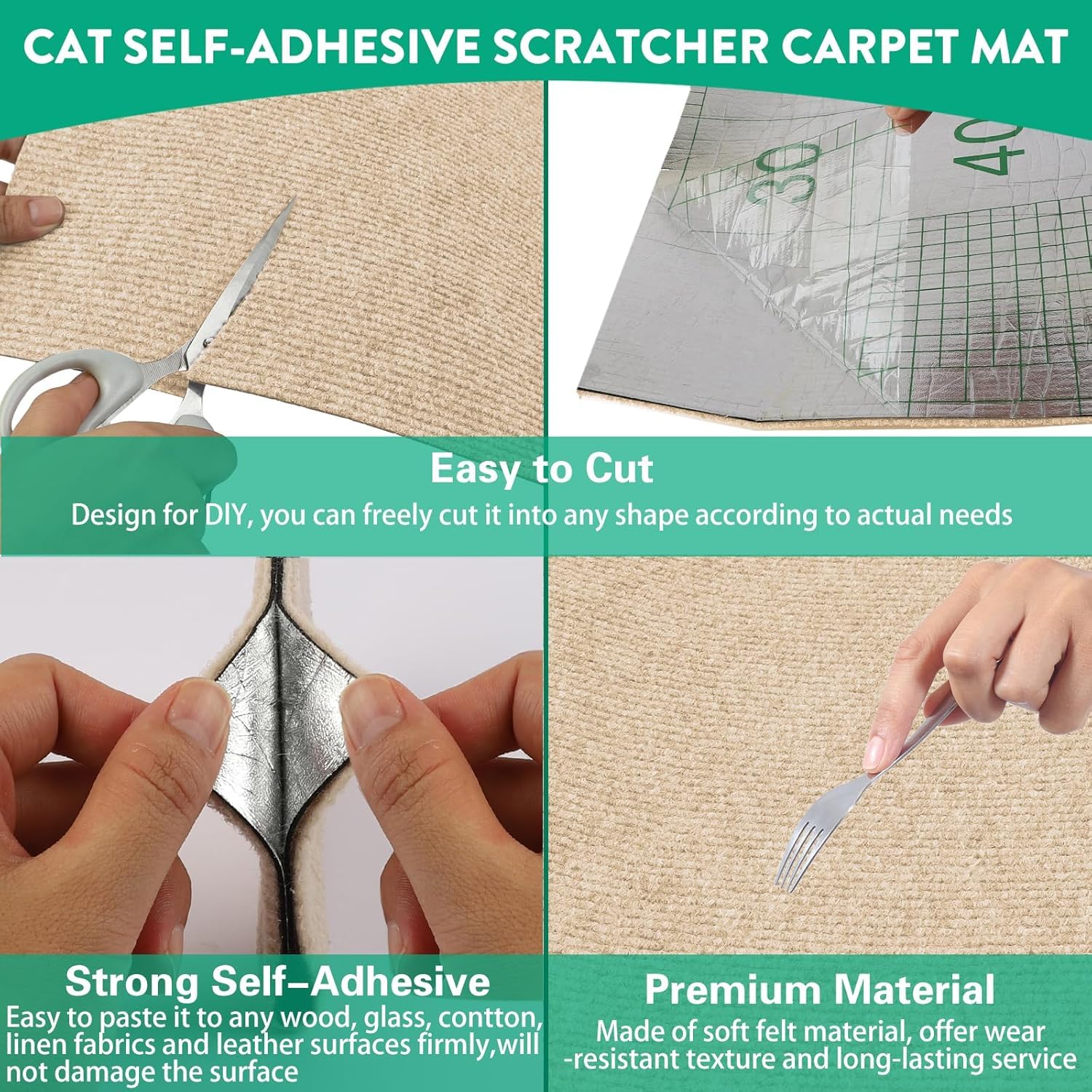Farnirvana Tappetino Antigraffio Autoadesivo per Gatti, 100 × 40 cm Diy Climbing Cat Scratcher, Protezione Divano Graffi Gatto,Tiragraffi Divano,Proteggi Divano Gatti Graff per Tappeti Divani Mobili