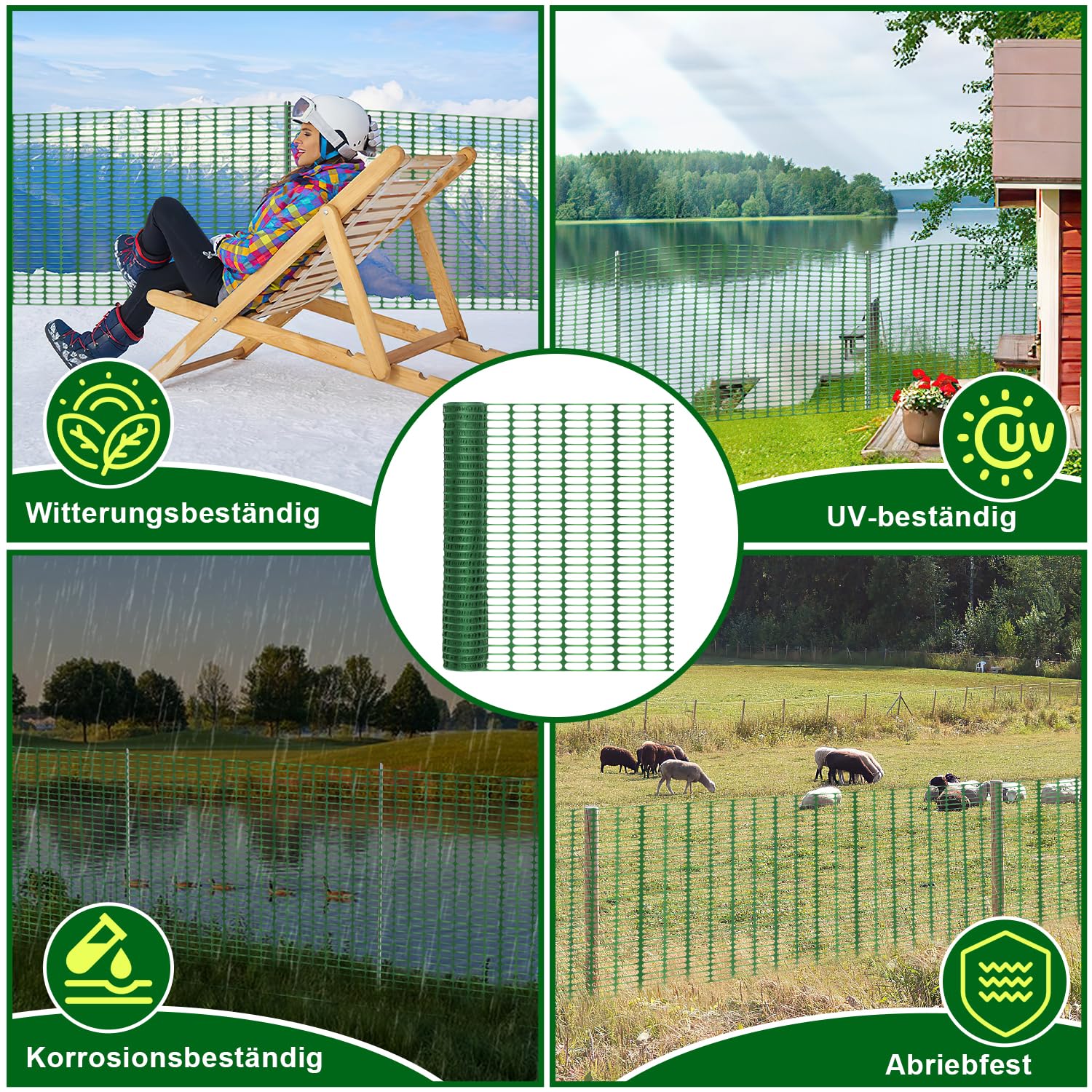 Eulenke 50m Absperrzaun, Höhe 100cm, Mobiler Begrenzungszaun, Schutznetz aus Kunststoff, Sicherheitsnetz, Fangzaun, vielseitig einsetzbares Zaun Netz(Grün,1 Rolle 50M)