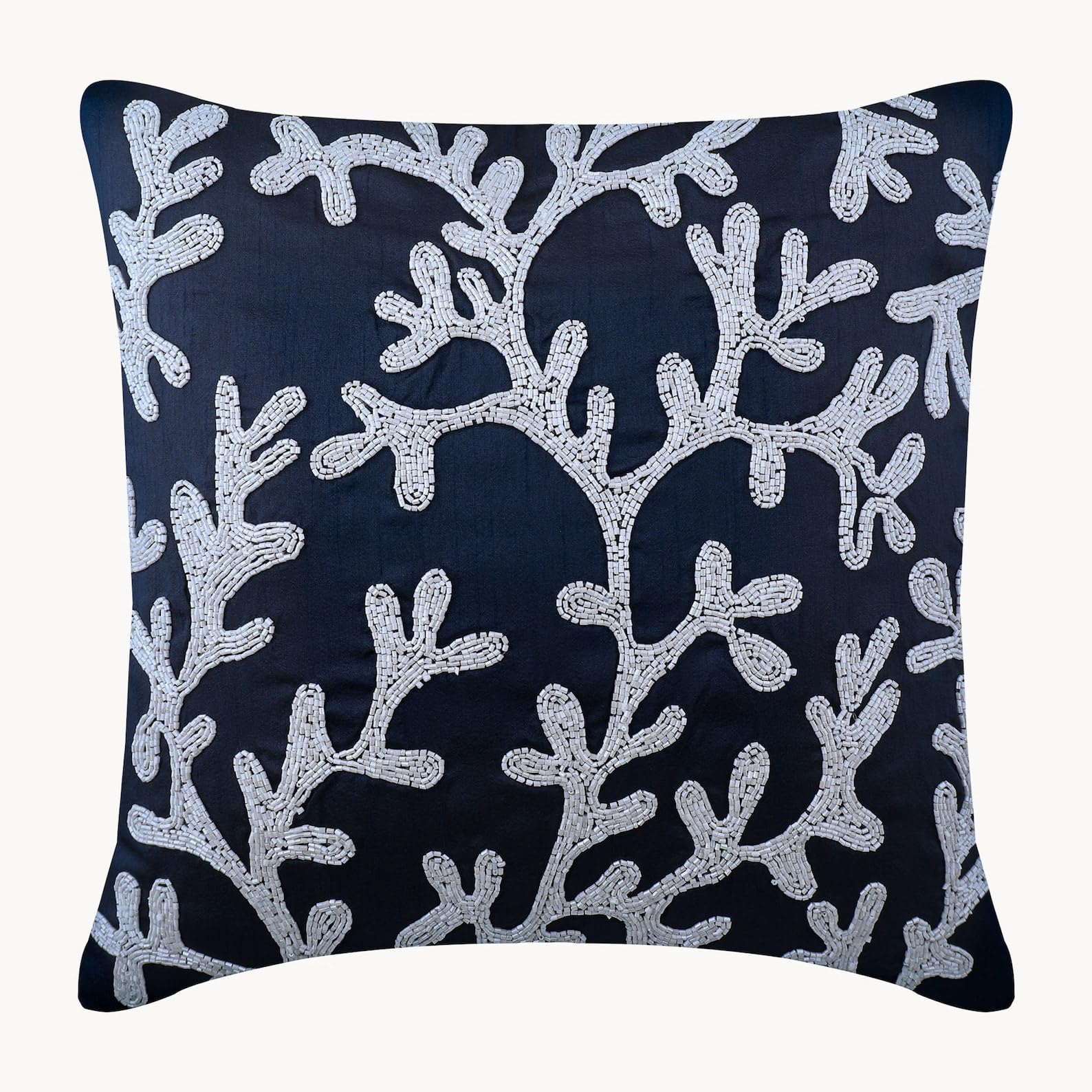 The HomeCentric Navy Blue Shams, Coral Design Sea Creatures Ocean & Beach Theme Cushion Shams, Pack of 2, 60x60 cm (24"x24") Cushion Sham, Silk Shams, Mediterranean Cushion Shams, Floral - Navy Corals