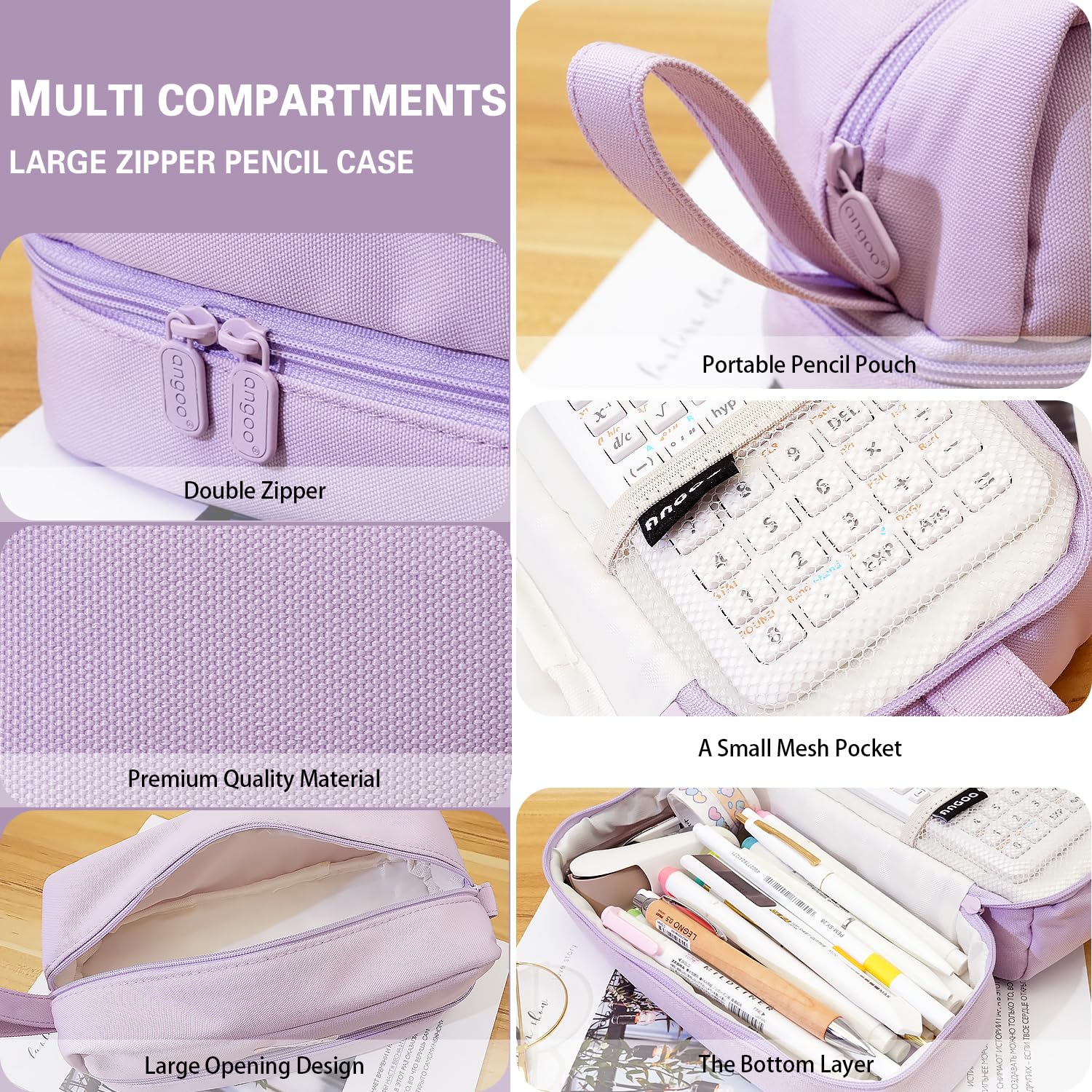 MAMUNU Large Pencil Case for Boy Girl Big Capacity Aesthetic Pencil Case with 2 Compartments and Handle - Image 4