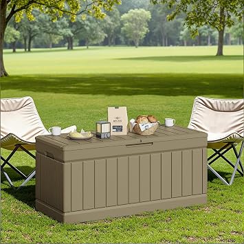 JUMMICO 78 Gallon Deck Box Waterproof Resin Outdoor Storage Box