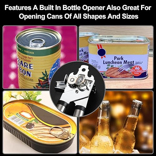 Miniatura 7 de Abrelatas manual multifuncional, resistente borde liso, corte seguro, abrelatas con mango táctil de acero inoxidable, abridor de latas de rueda de