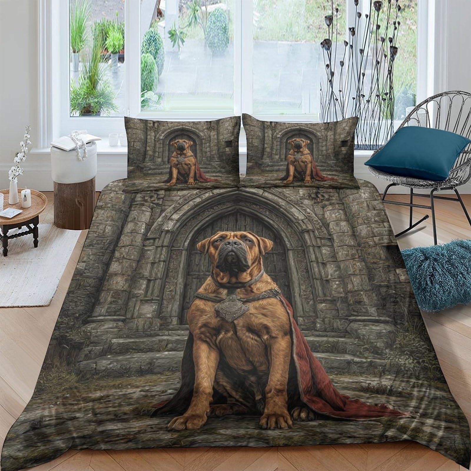 Ctjqhvkz Style-7 3D Printed Royal Bulldog Fitted Sheet Microfiber Soft Breathable Medieval Castle Bed Cover For Bedroom Guest Room Decor Single（135X200cm）
