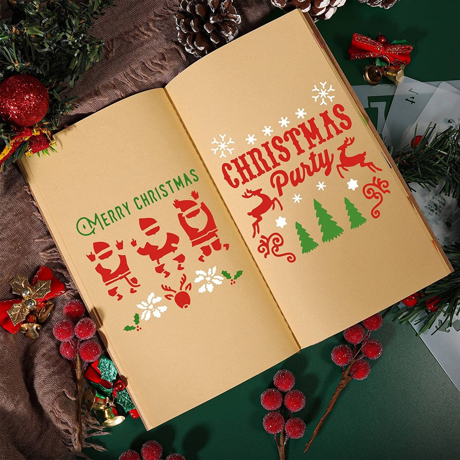 HLIWS Kerst Teken Stencils-12 Stks Kerst Graffiti Schilderij Stencils, Sjablonen,Herbruikbaar,Voor Kerstkaarten,Doe-Het-Zelf Cadeaus,Muren,Meubels,Glas,enz